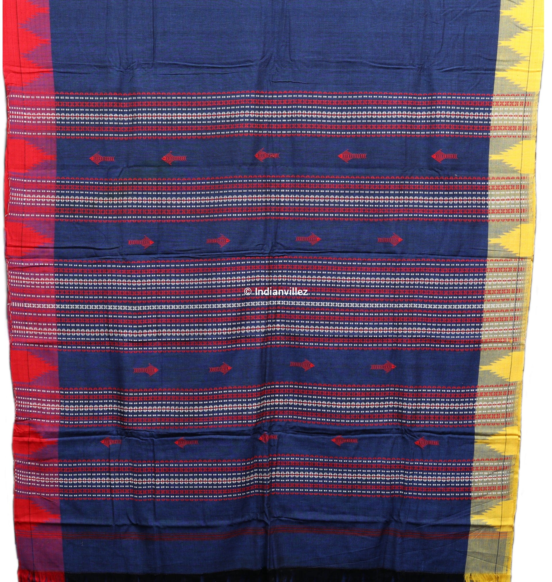 IndianVillèz Odisha Handloom Natural Dye Kotpad Saree (Navy Blue With Yellow & Red Borders) - view 2