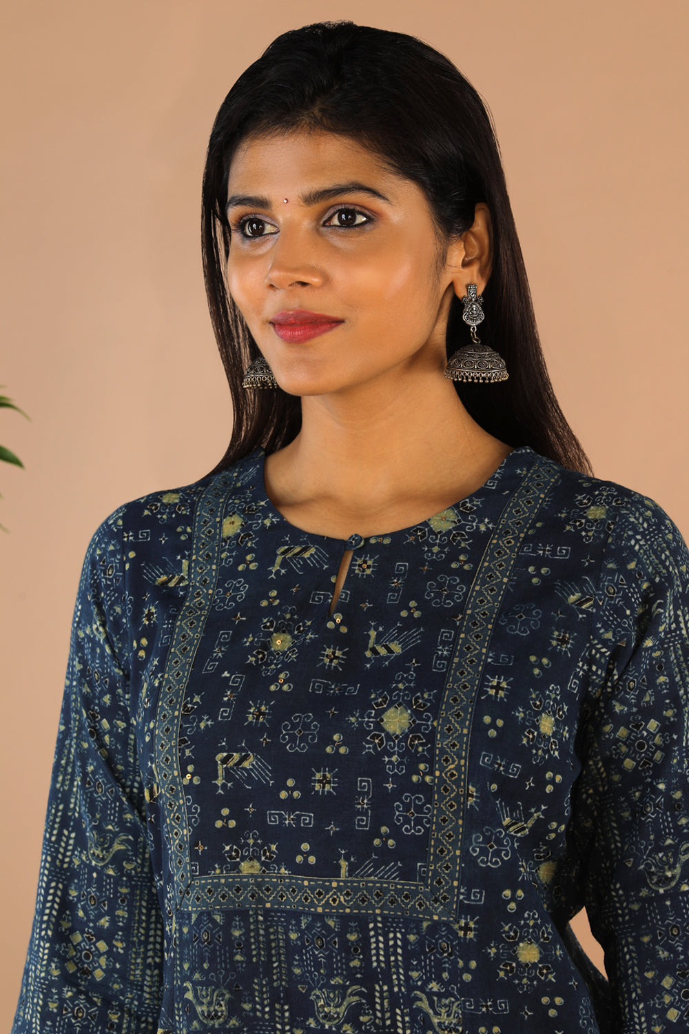 Kalanjali Ethnics Indigo Ajrak handblock printed cotton kurta , pants set - view 2