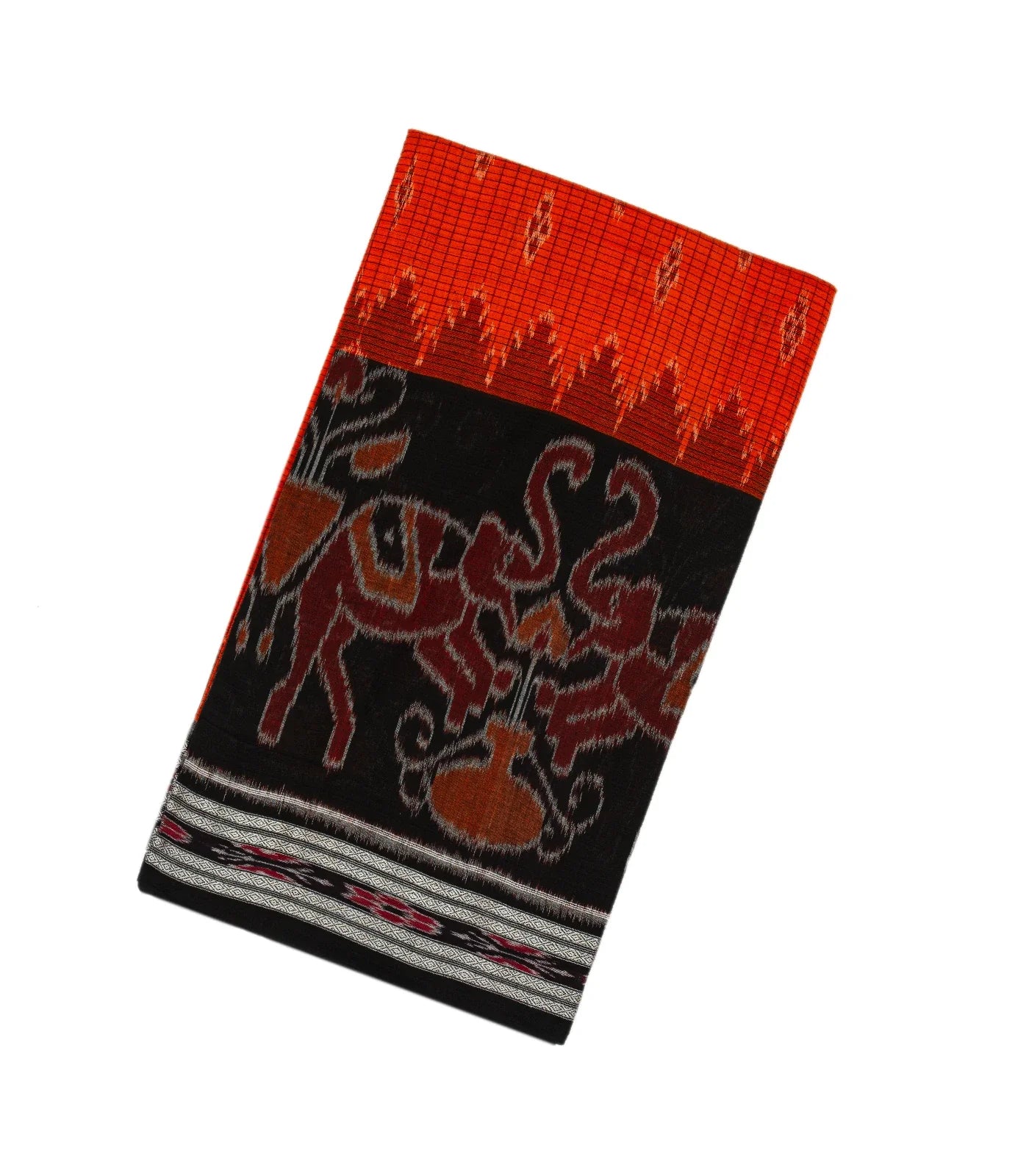 RmKV Red Handloom Orissa Cotton Saree And Black Border
