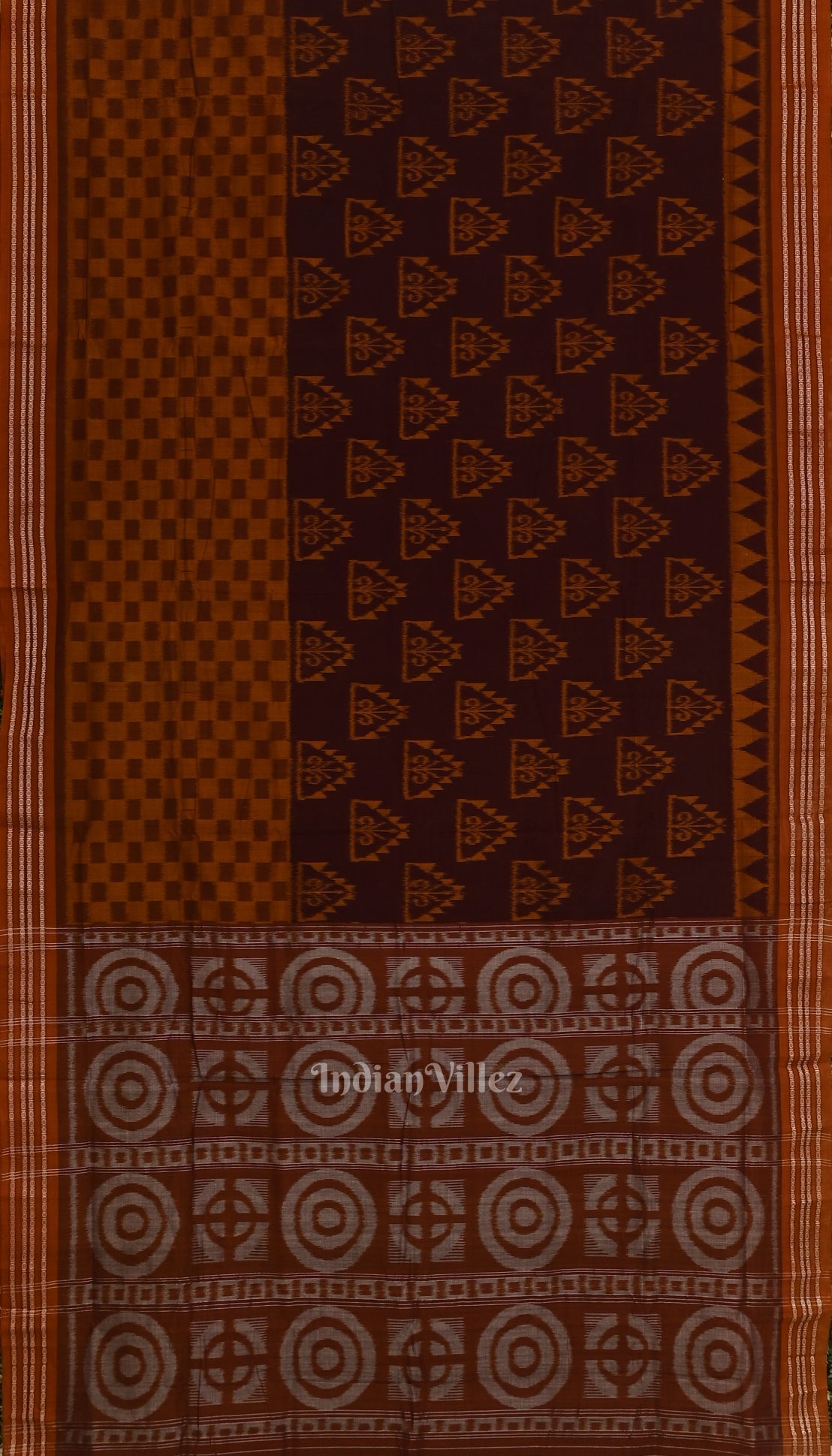 IndianVillèz Coffee with Brown Odisha Sambalpuri ikat Pure Cotton Saree