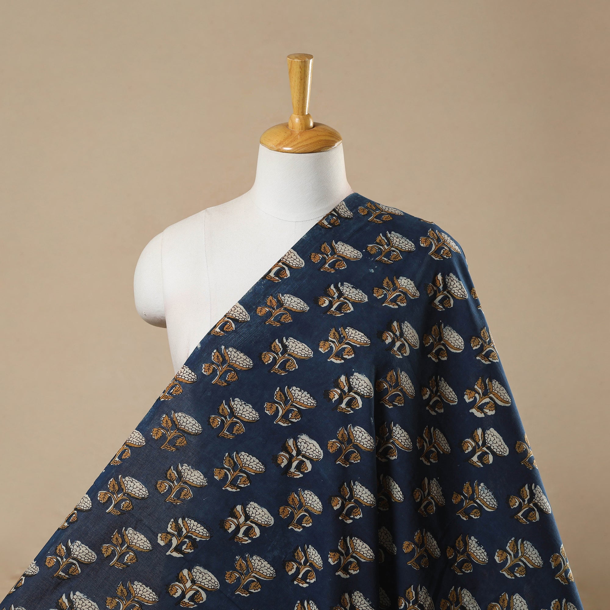 ARTISAN HAND BLOCK PRINTS Blue - Block Print Cotton Jahota Fabric 40