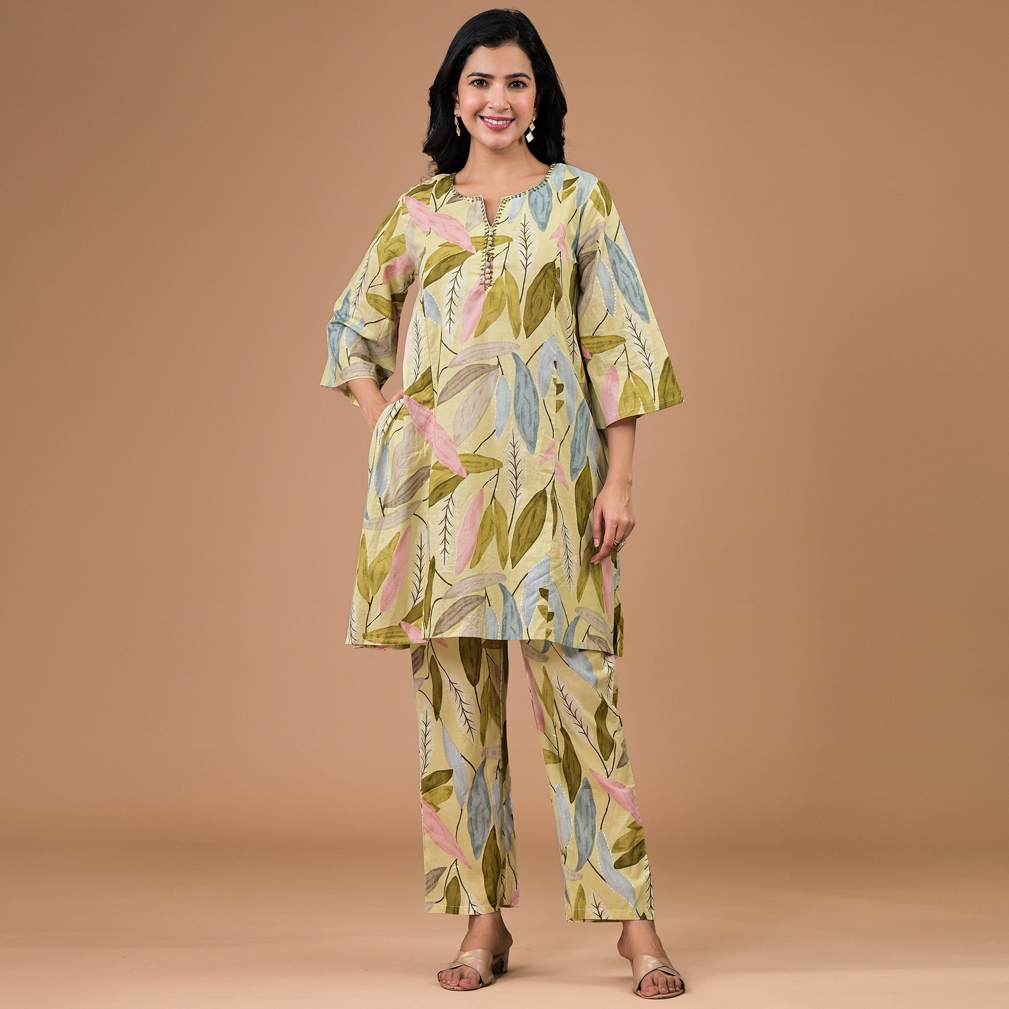 BlackTree green-printed-pure-cotton-co-ord-set - view 2