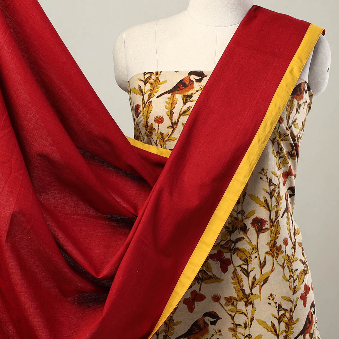 NOORI BAZAR Beige - 3pc Cotton Kalamkari Print Kurta with Plain Dupatta 16 - view 3