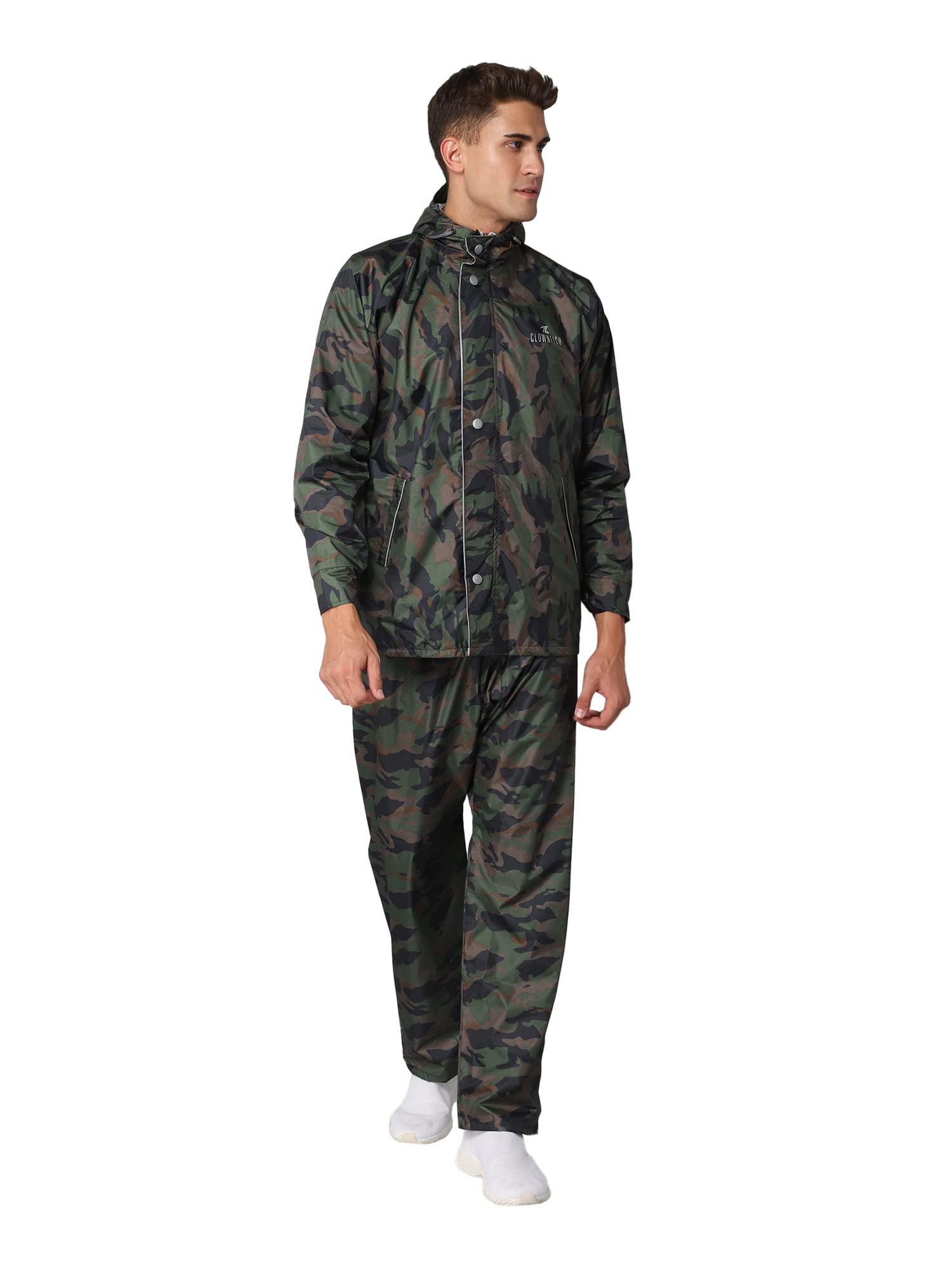 THE CLOWNFISH Warrior Pro Series Men's Waterproof Polyester Double Coating Reversible Raincoat with Hood and Reflector Logo at Back for Night Travelli