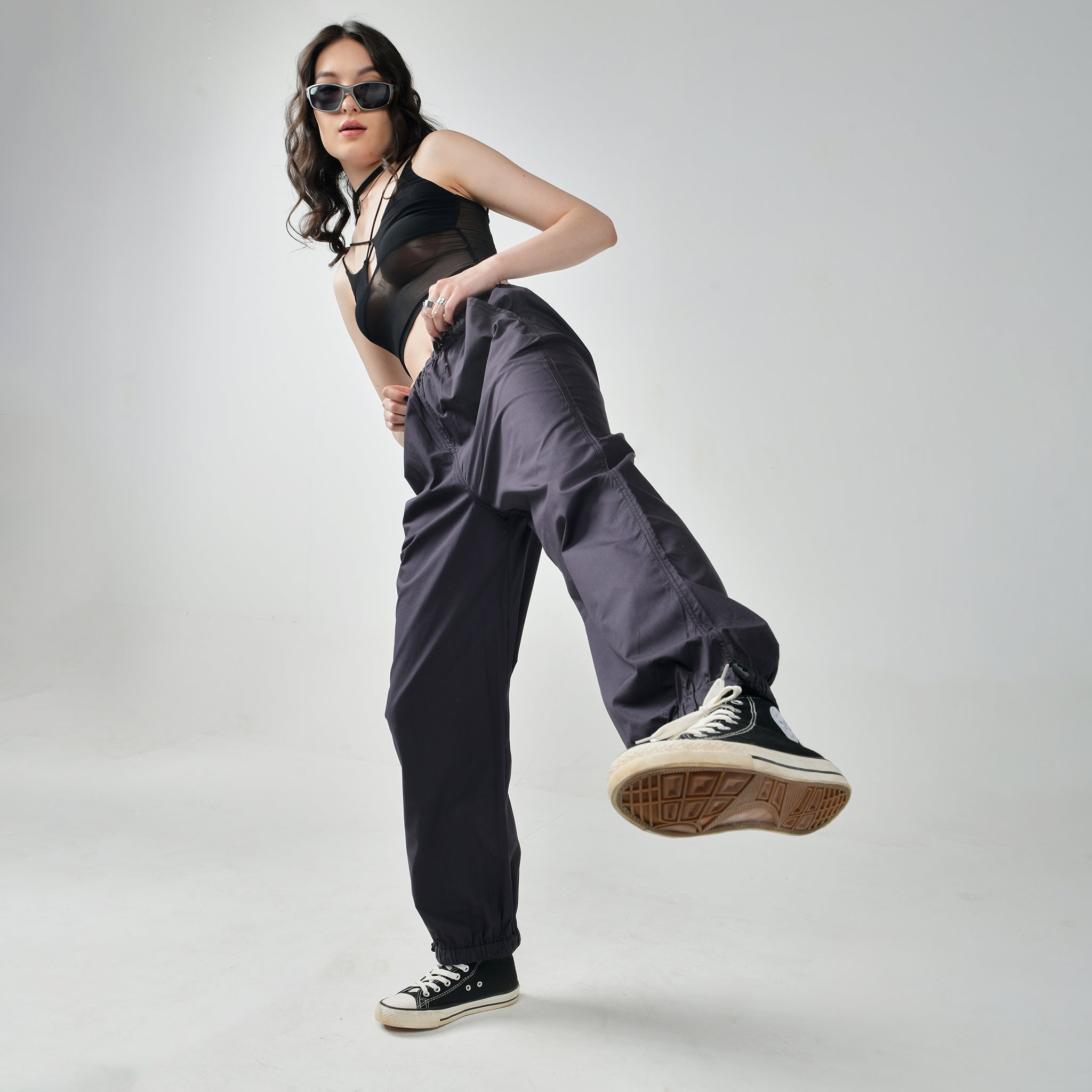 I Z F Gunmetal Parachute Pants