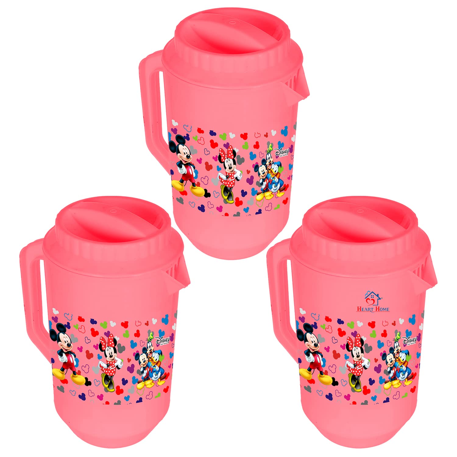 Mickey friends print – Heart Home Mickey & Friends Print Unbreakable Plastic Water Jug with Lid for Home, Kitchen, Office 2 Liter Pack of 3 (Pink)