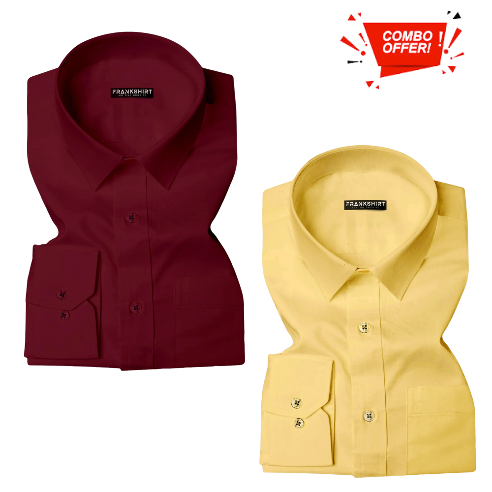 BlackTree Pack of 2 Cotton Shirt for Man (Maroon and Lemon)