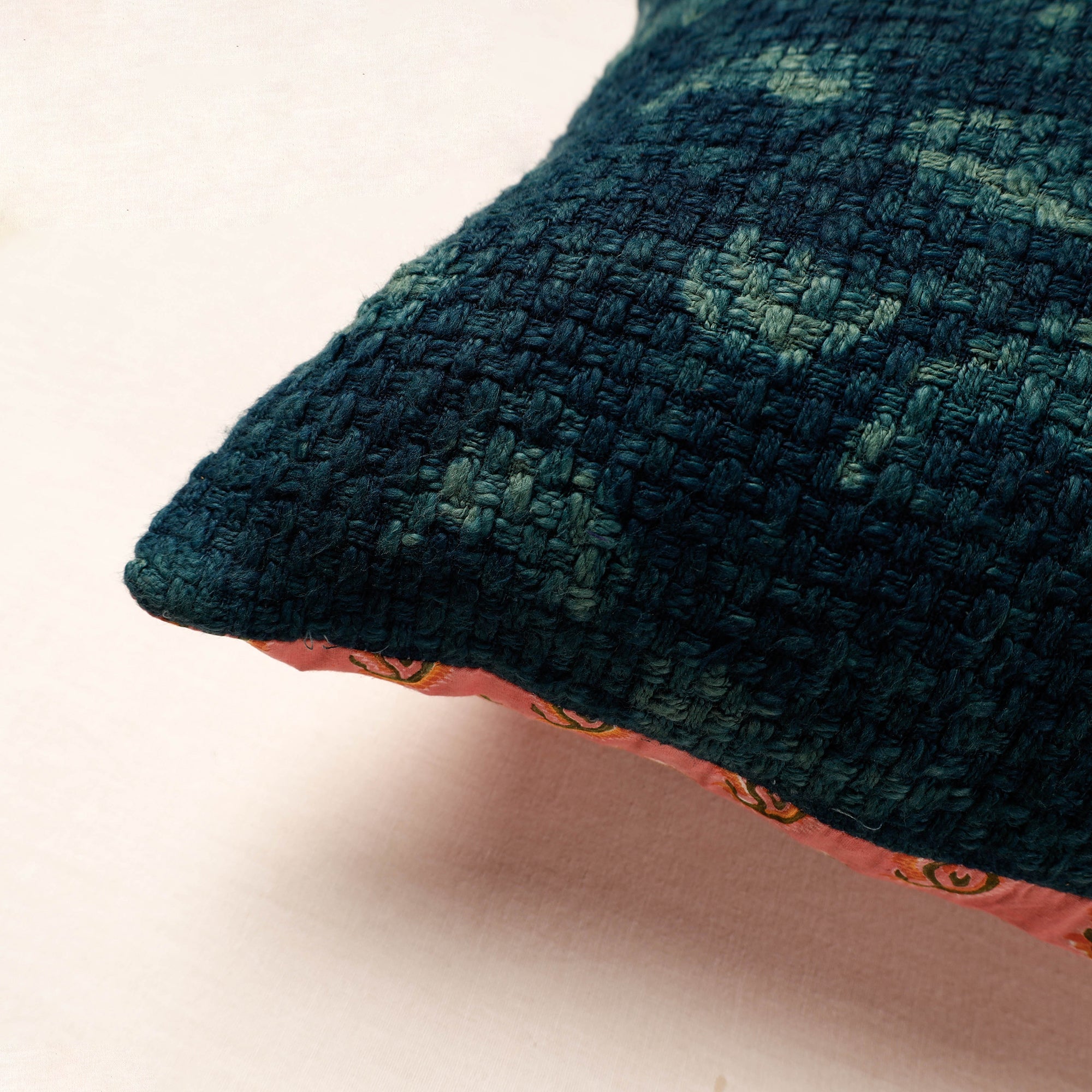 ARTISAN HAND BLOCK PRINTS Blue - Bagru Block Printed Jute Cushion Cover (16 x 16 in) - view 2