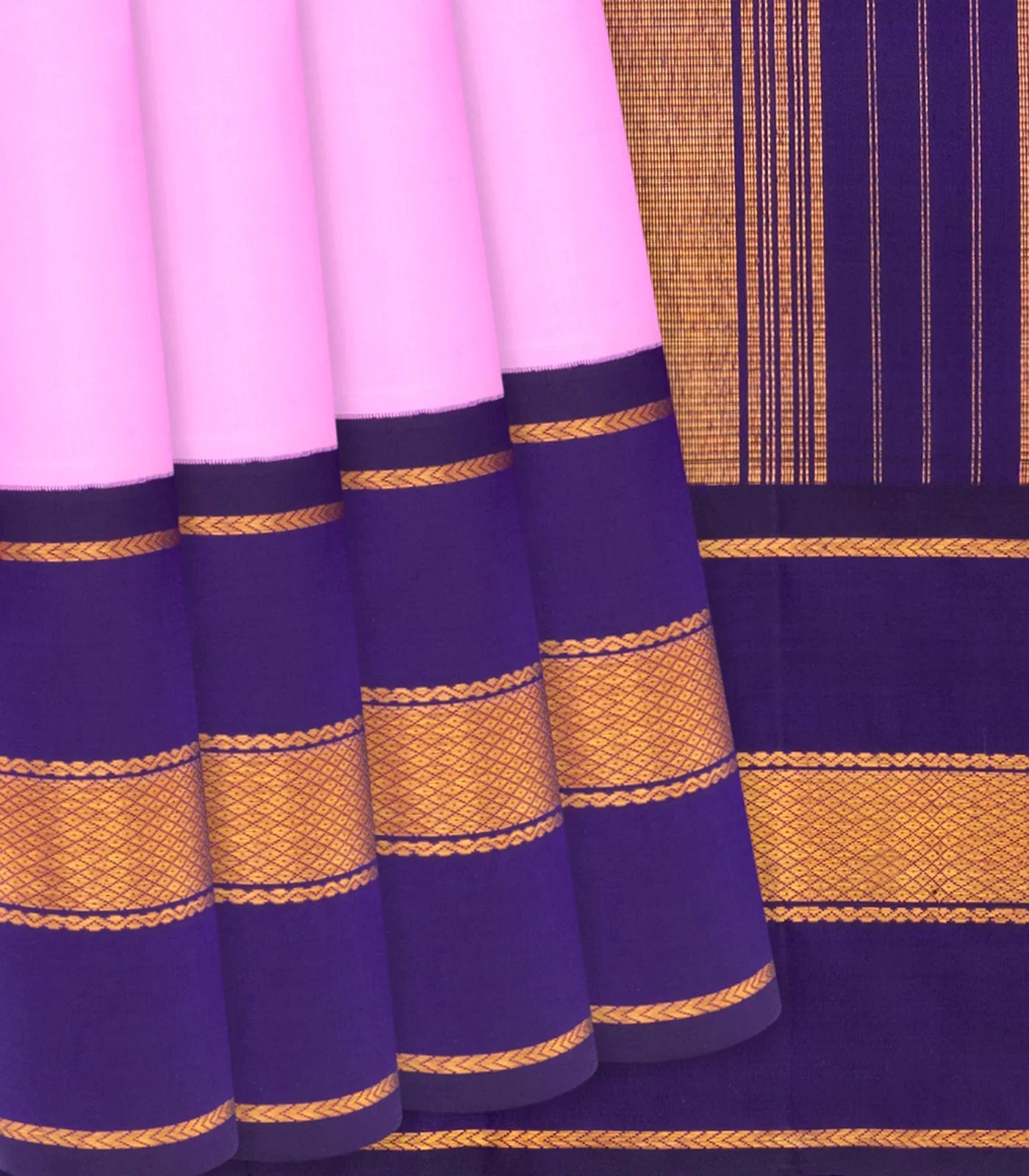 RmKV Baby Pink Handloom Kanchipuram Korvai Silk Saree With Purple Border-Baby Pink