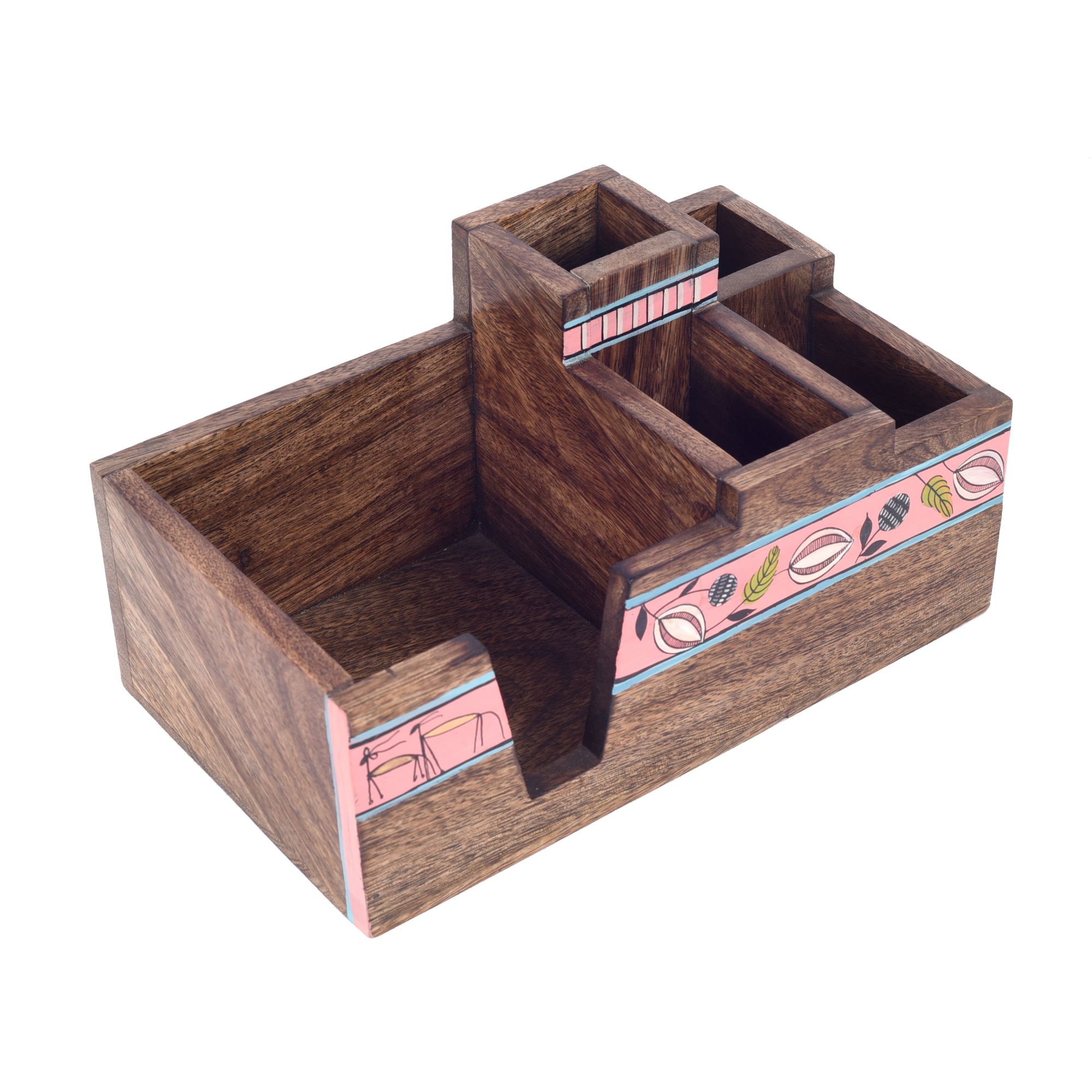ART CREATIONS BY SUMAN SONTHALIA Brown - Leafy Charm Wooden Cutlery Holder (10x6x5) - view 5