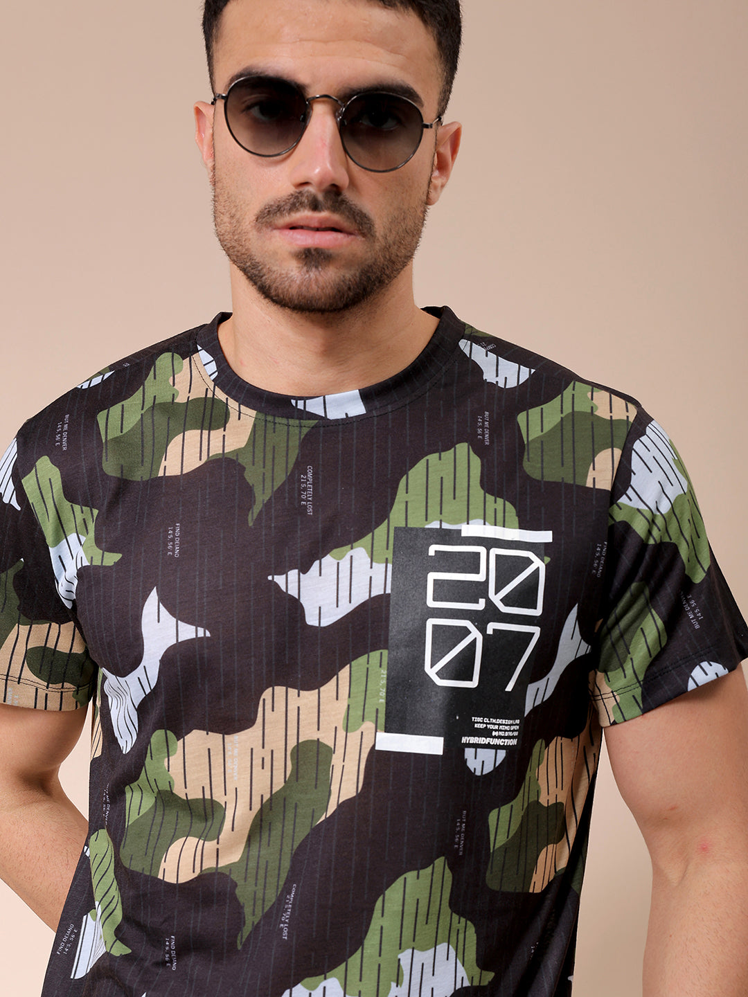 The Indian Garage Co Men's Black Slim Fit Abstract Printed T-Shirt
