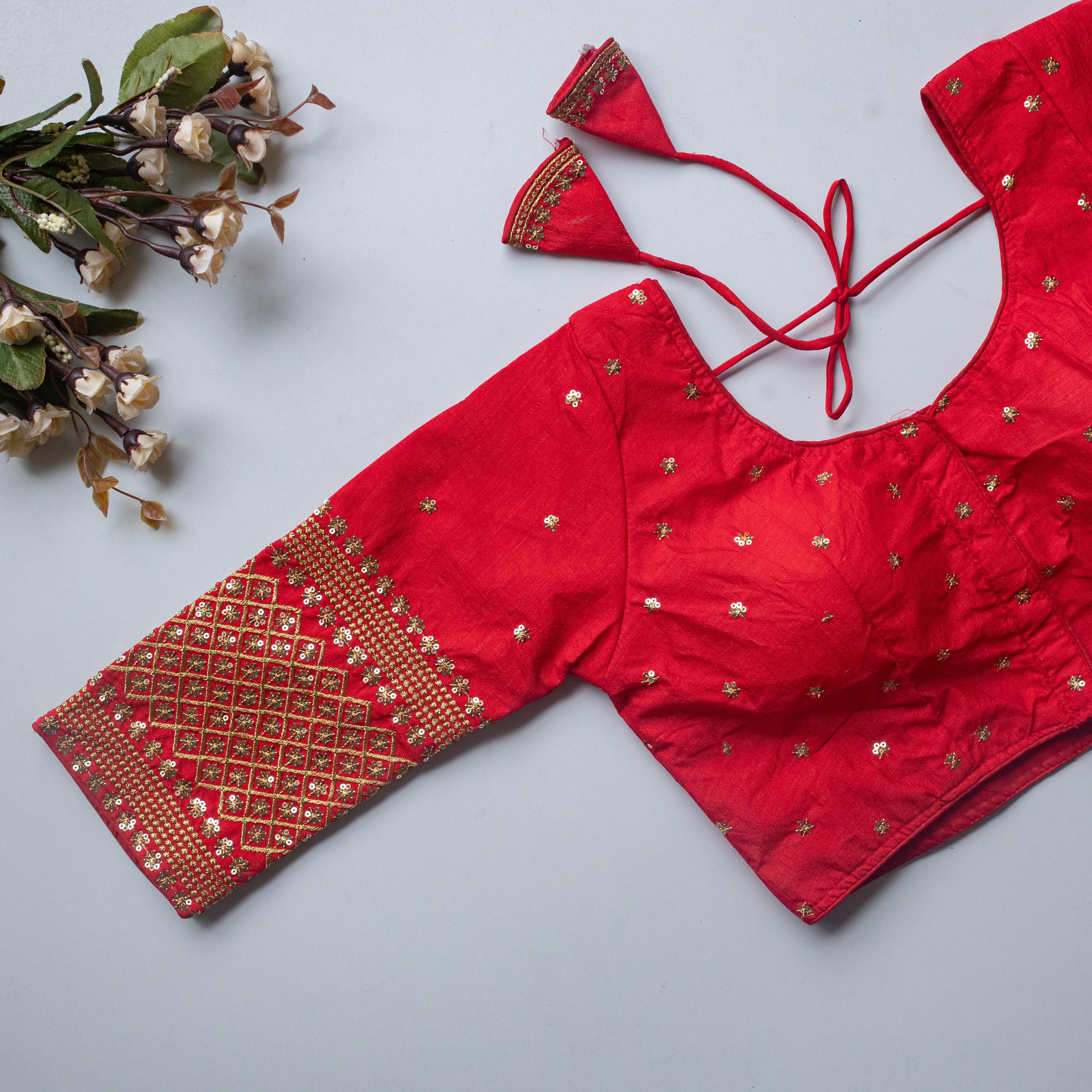 ClothsVilla Red Kashish Silk Blouse with Beautiful Embroidery and Sequined Touch