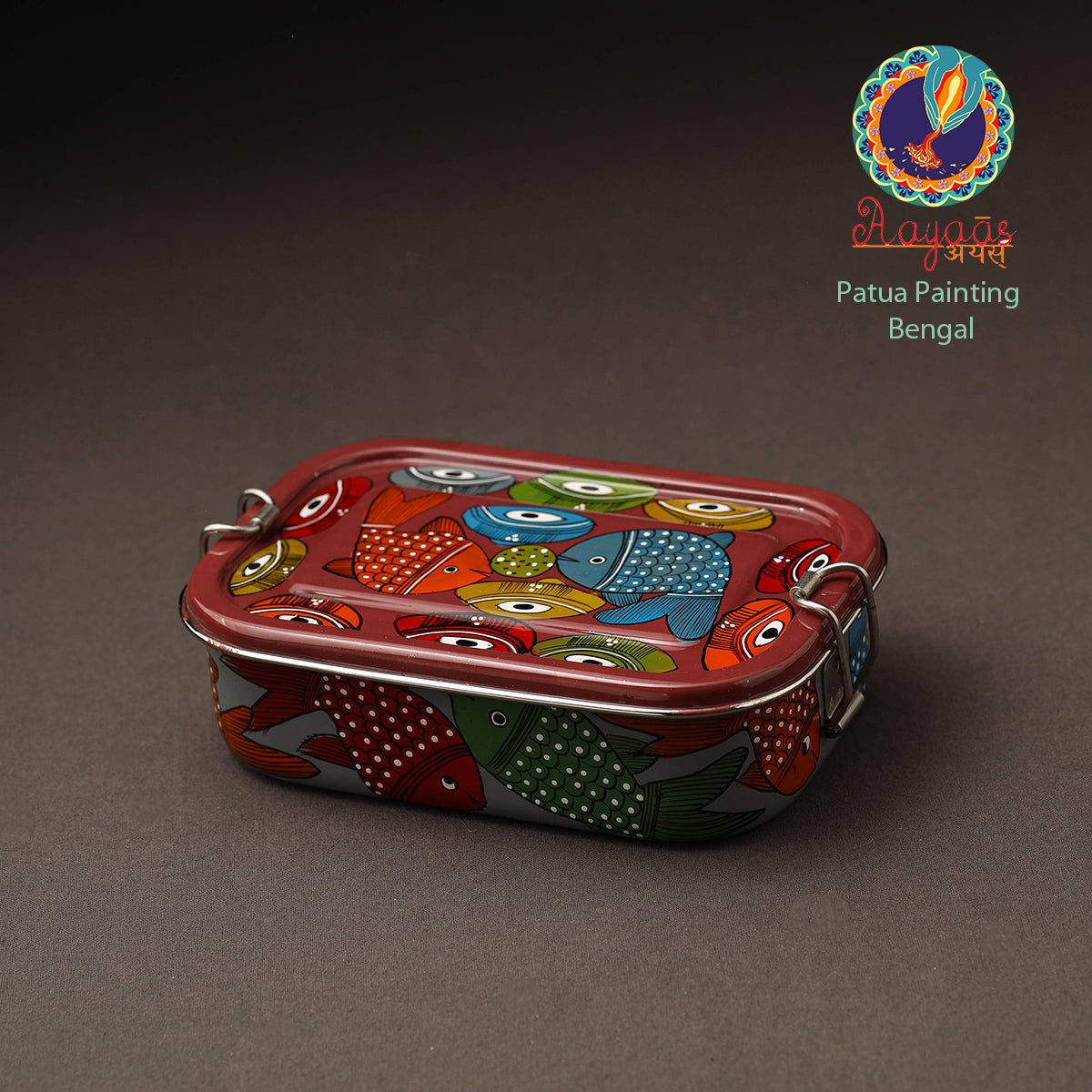 AAYAAS Bengal Patua Handpainted Stainless Steel Lunch Box (6 x 4 in)