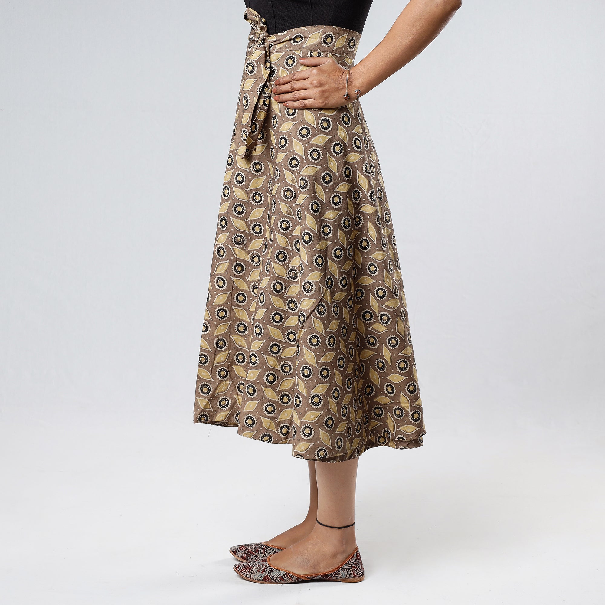NOORI BAZAR Brown - Ajrakh Block Printed Cotton Wrap Around Skirt - view 4