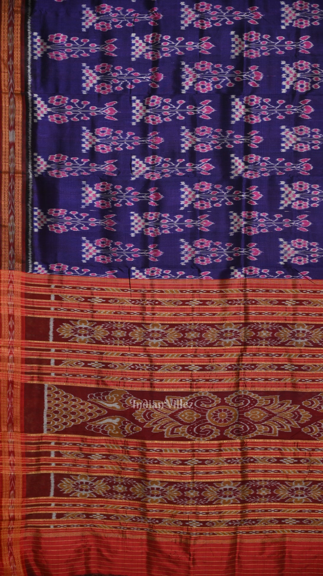 IndianVillèz Blue Red Odisha Ikat Khandua Silk Saree - view 2
