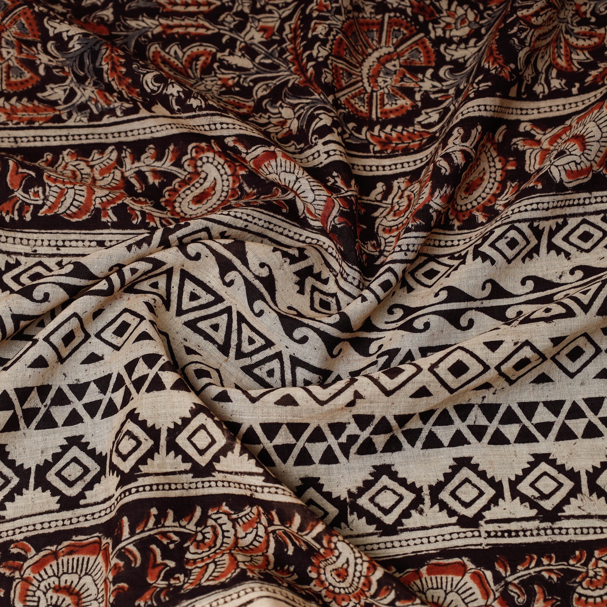 PITCHUKA SRINIVAS KALAMKARI PEDANA Black - Original Pedana Kalamkari Block Printed Cotton Scarf - view 2