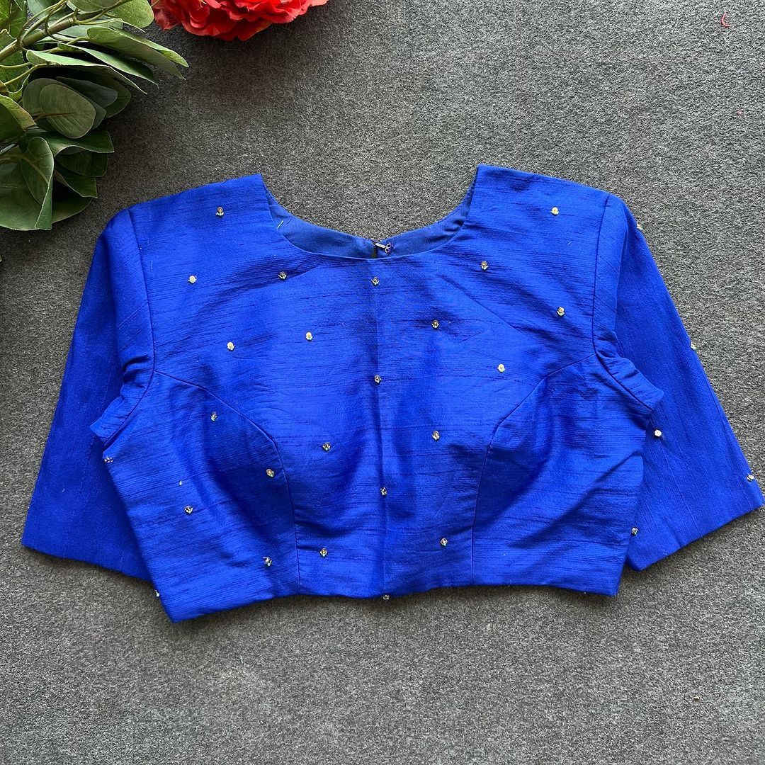 ClothsVilla Blue Golden Elegance: Handcrafted Elzara Silk Blouse - view 2