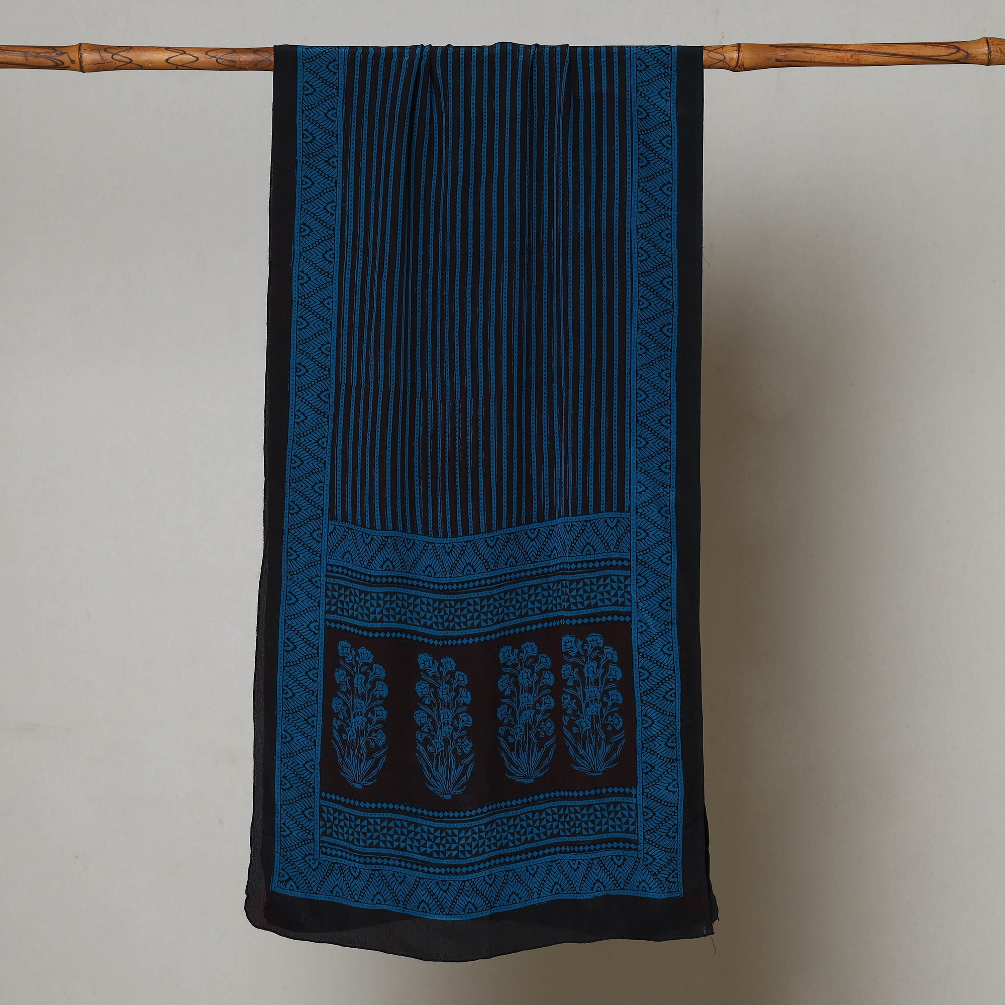BAGH PRINTS BY MOHAMMED BILAL KHATRI Blue - Bagh Hand Block Printed Crepe Silk Stole - view 2