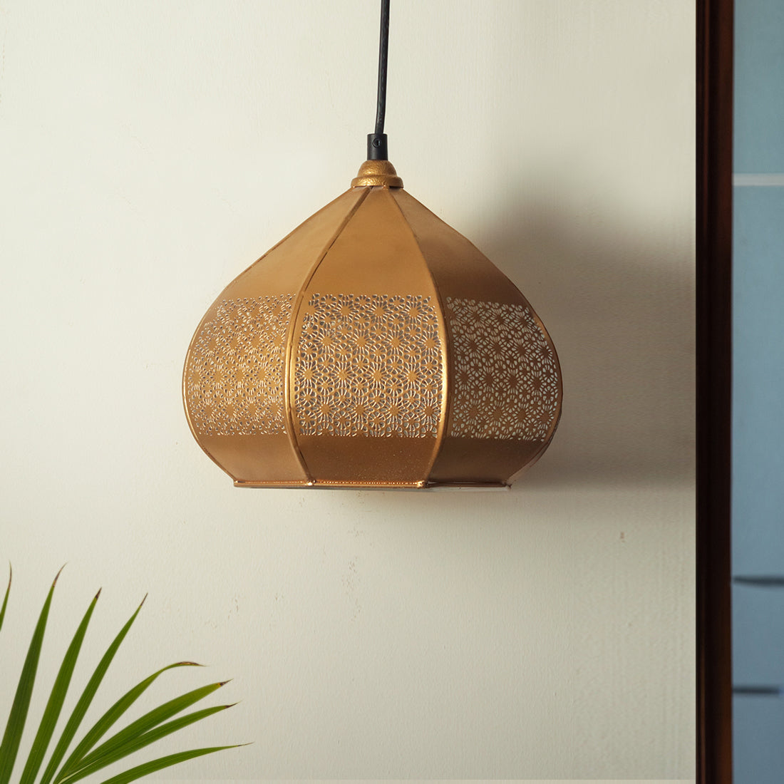 EXCLUSIVELANE Moroccan Paradise Hand-Etched Pendant Lamp In Iron (Set of 2, 8 Inch) - view 2