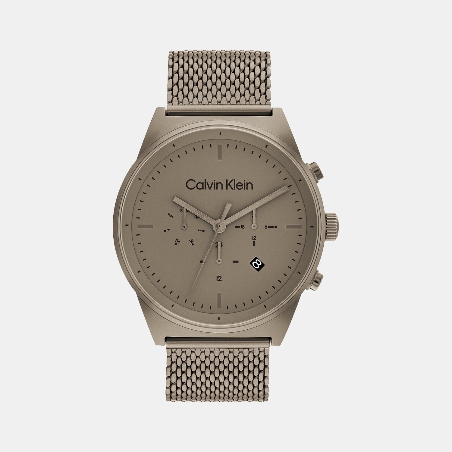 Calvin Klein Ck Impressive Men Quartz Khaki Dial Chronograph Mesh Watch 25200297