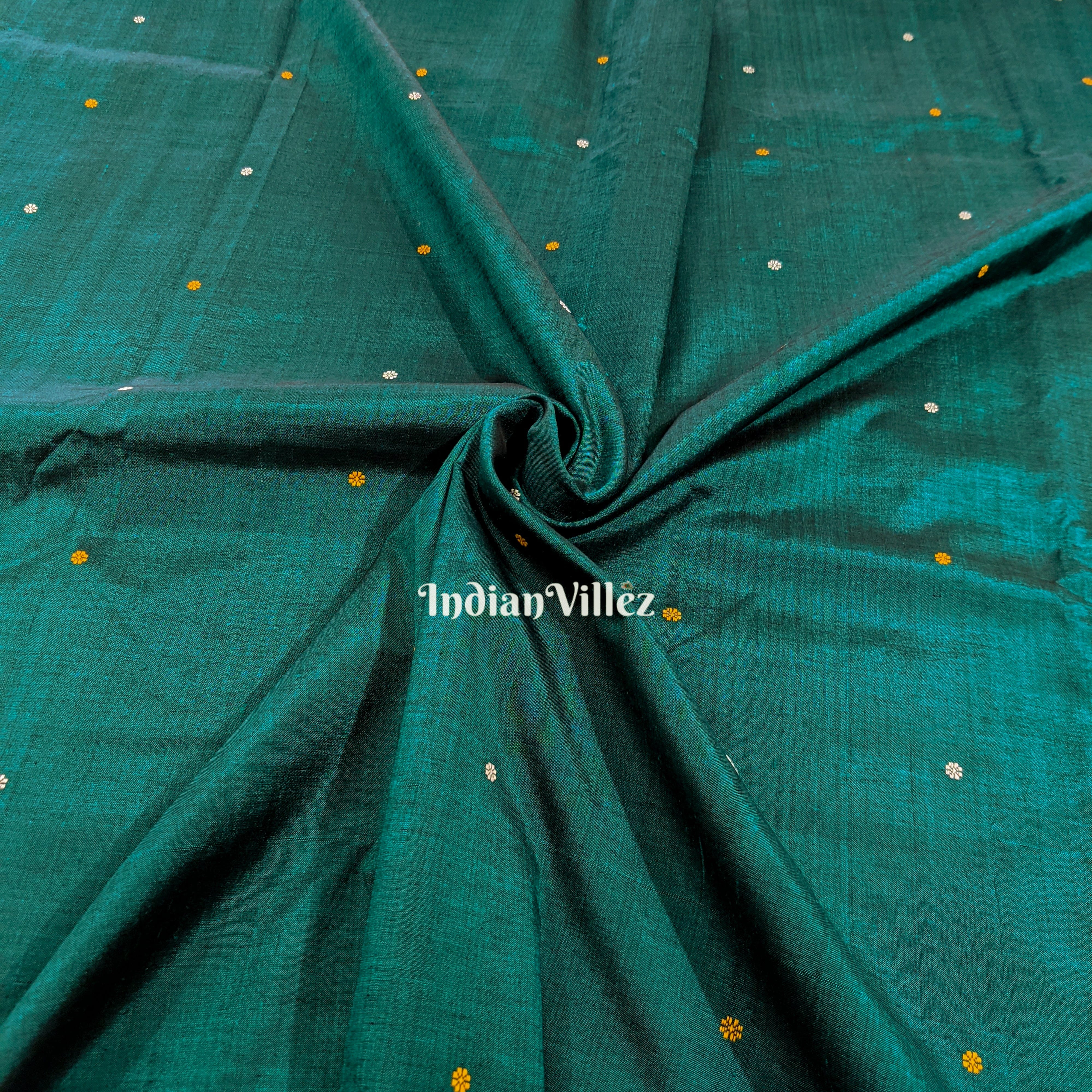 Silk cotton fabric – IndianVillèz Teal Green Bomkai Sambalpuri Ikat Silk*Cotton Fabric