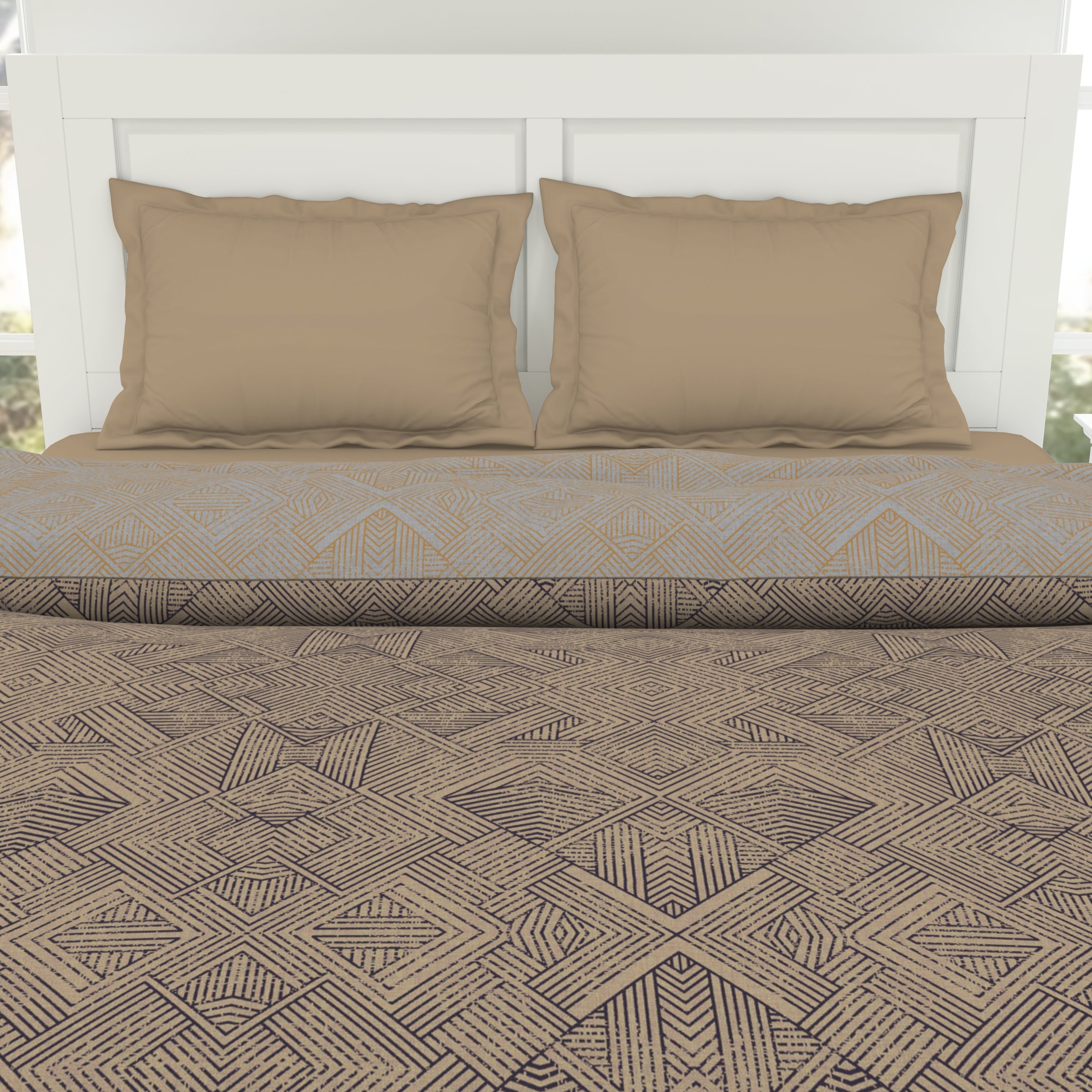 Spaces India Geometric Sand - Brown 100% Cotton Shell Double Quilt / AC Comforter - Geospace By Spaces - view 4