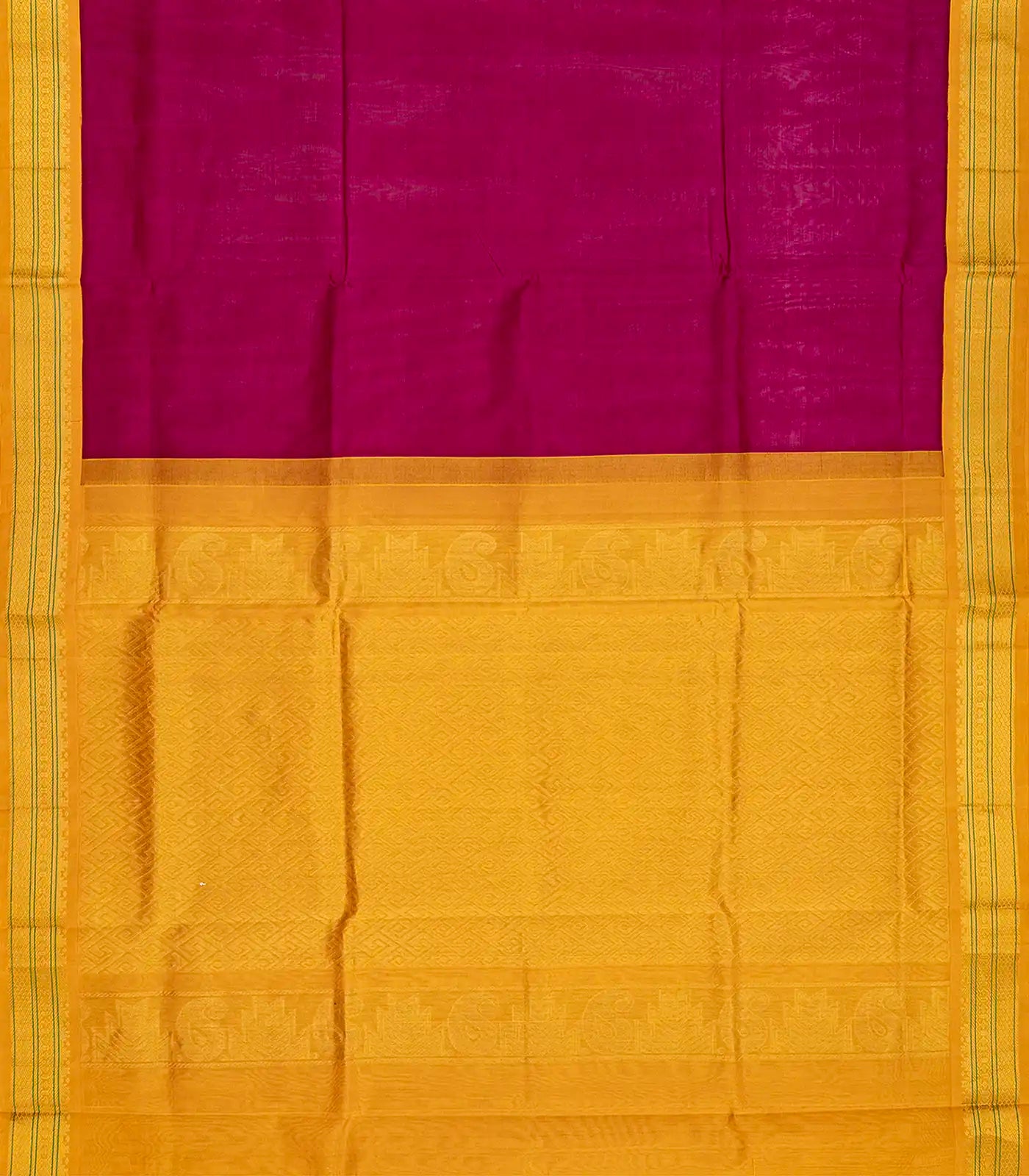 RmKV Crimson Handloom Silk Cotton Saree With Yellow Border-Crimson - view 2