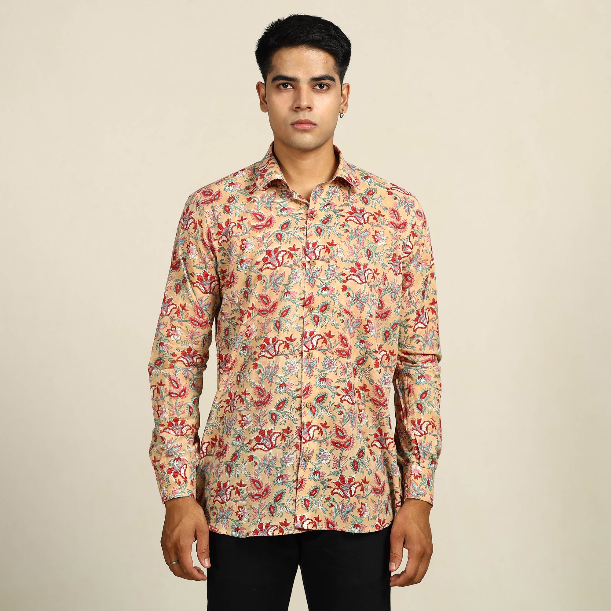 ITOKRI CASUALS Brown - Sanganeri Block Printed Cotton Men Full Sleeve Shirt 04