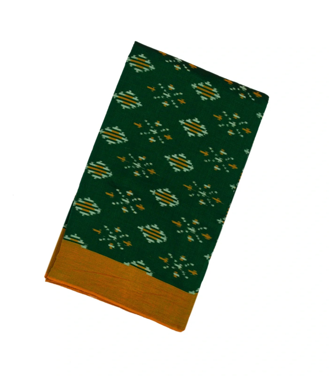 RmKV Bottle Green Handloom Orissa Cotton Saree With Tie & Dye Motifs
