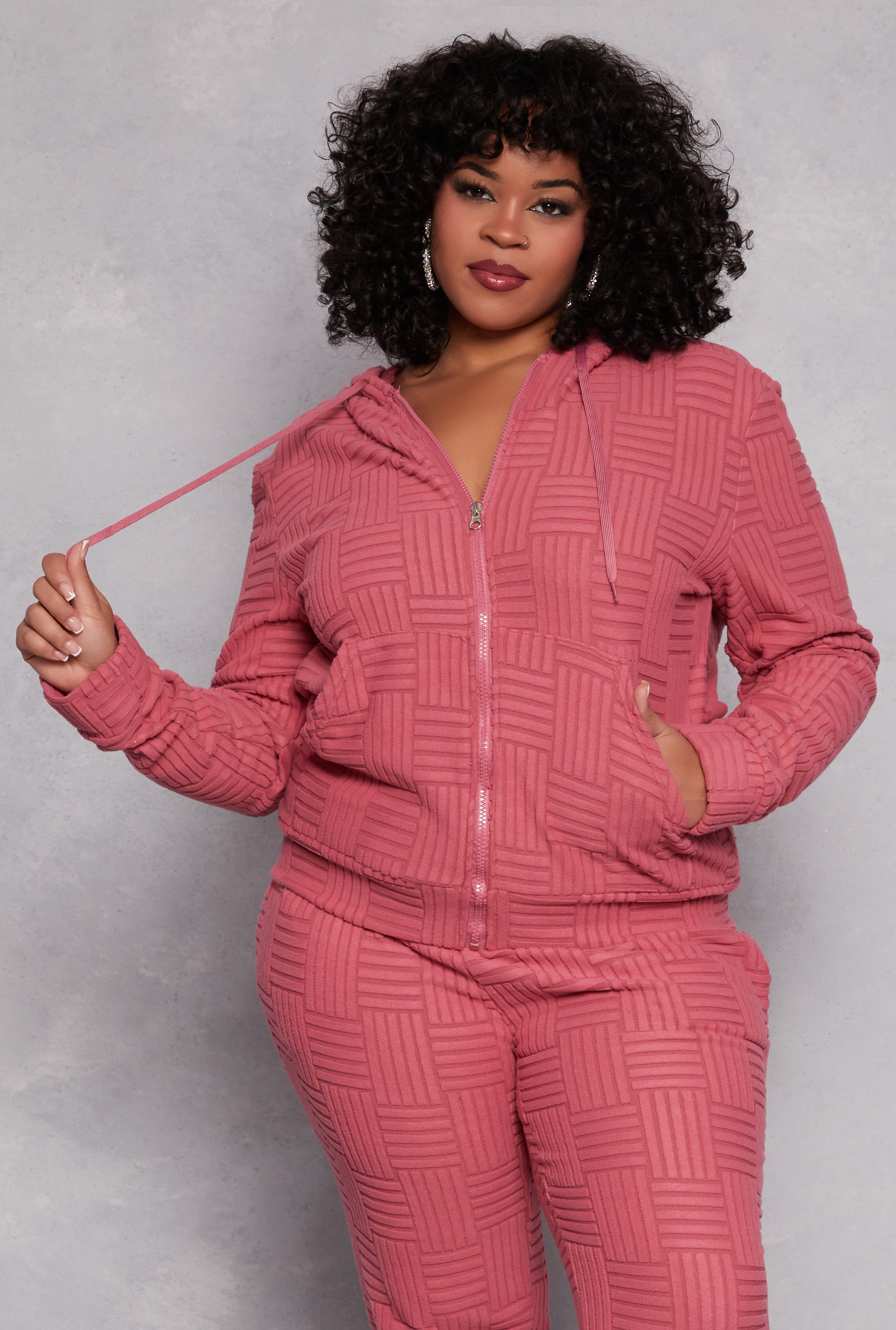 Rainbow Shops Plus Size Textured Knit Hooded Sweatshirt