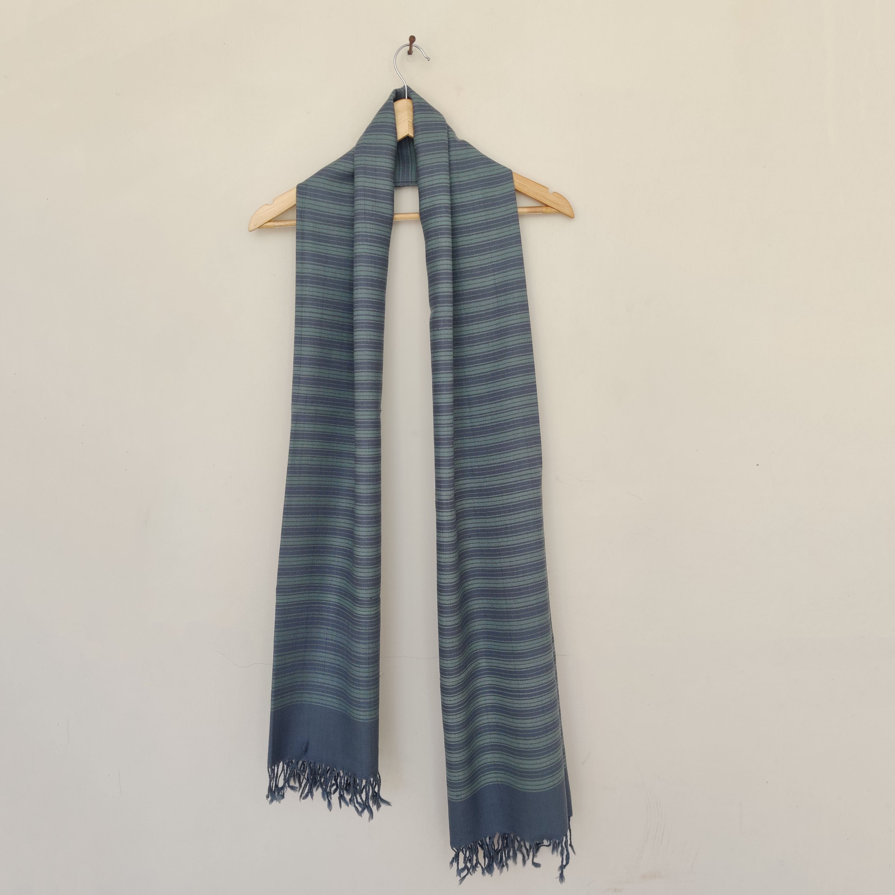 CHARKHA Blue - Grey Handwoven Merino Wool Stole