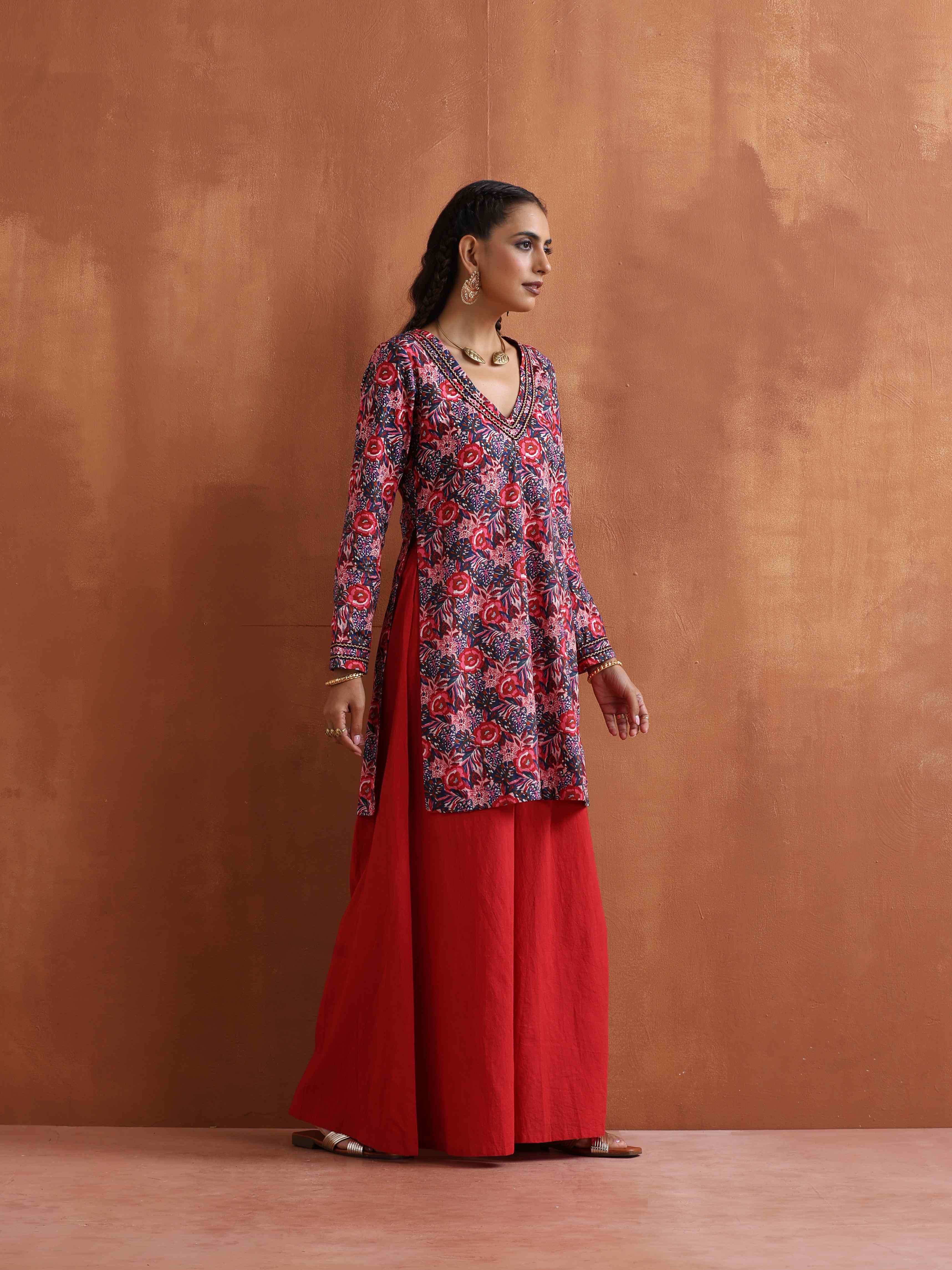 trueBrowns Pink Print Sharara Set - view 2