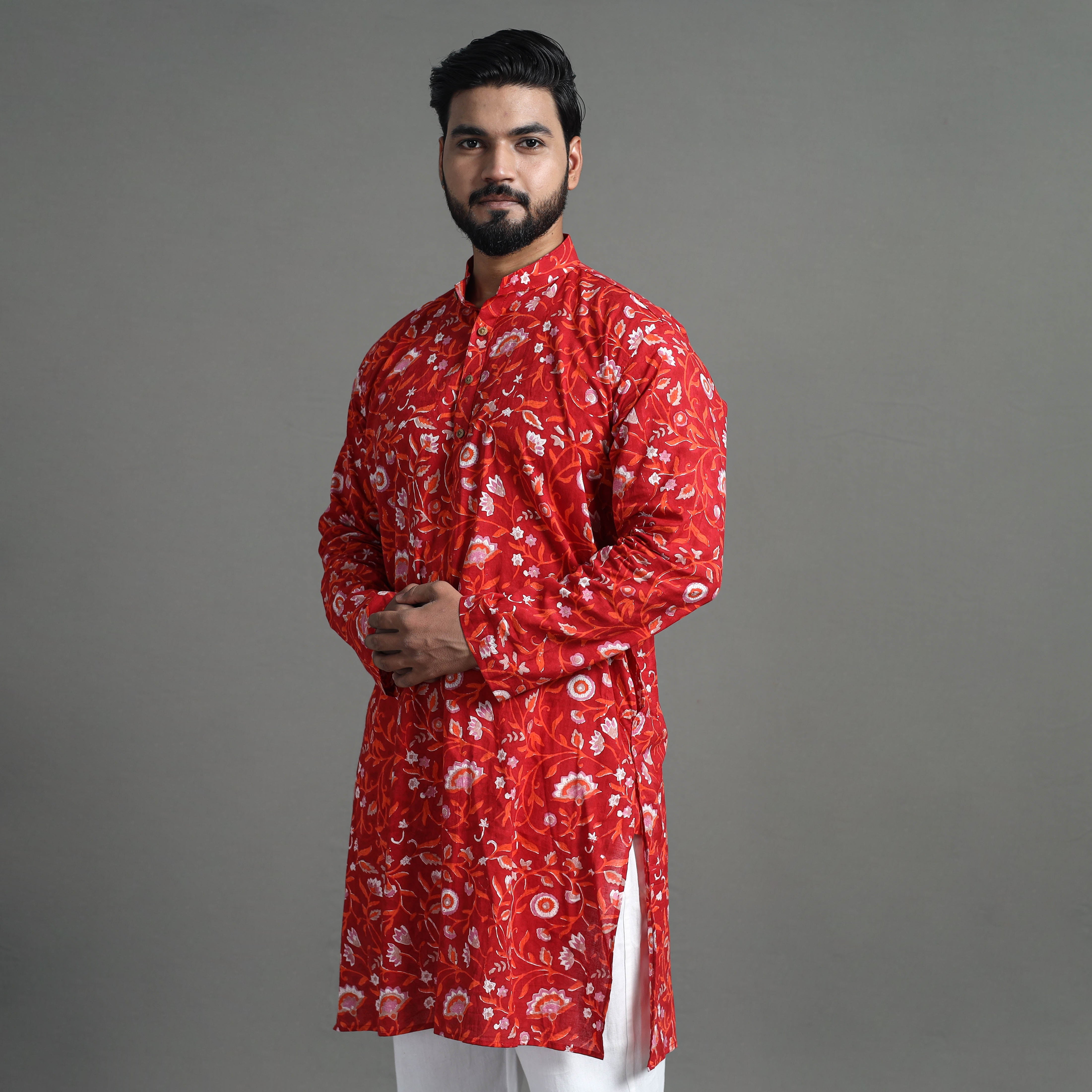 ITOKRI CASUALS Block Print Cotton Sanganeri Kurta for Men (Long) 07 - view 4