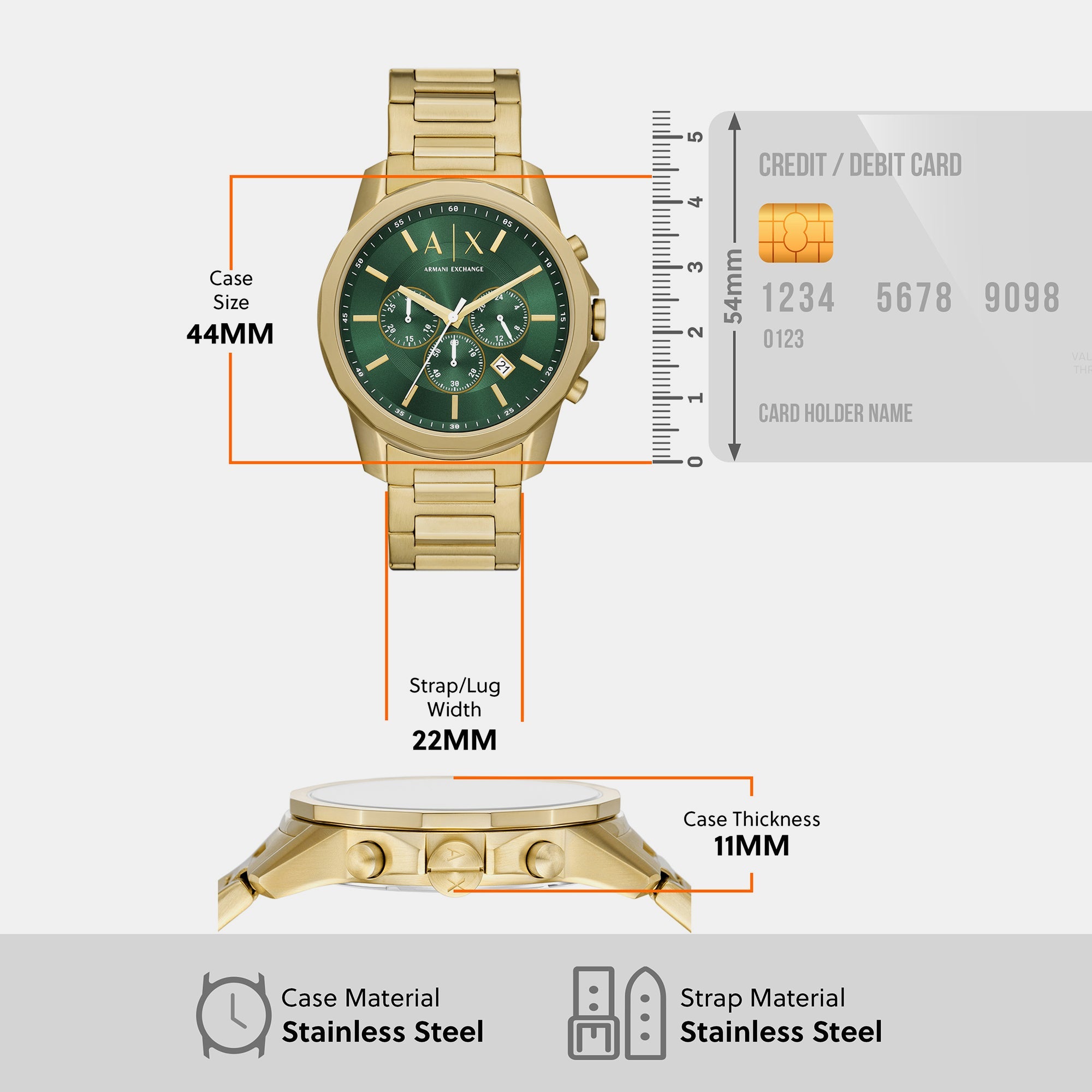 Armani Exchange Banks Men Quartz Green Dial Chronograph Stainless Steel Watch AX1746 - view 7