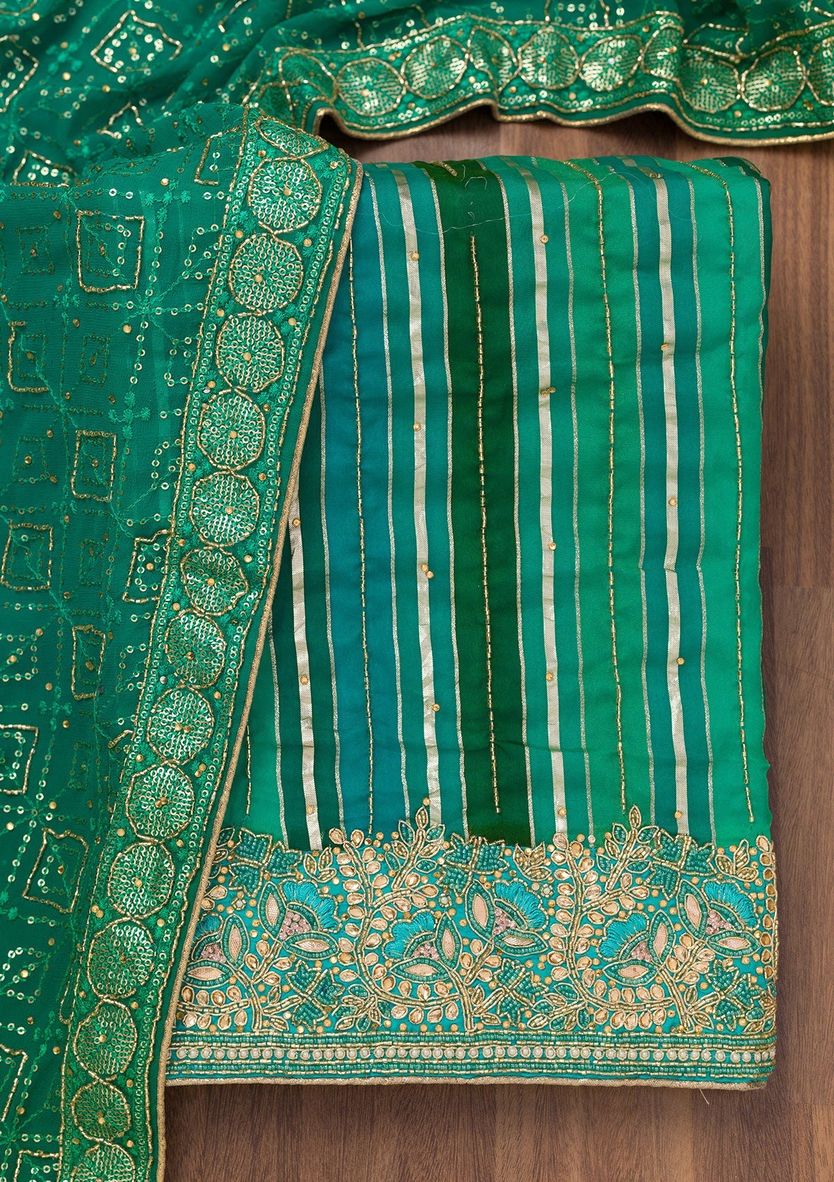 Koskii Green Zariwork Semi Crepe Unstitched Salwar Suit - view 5