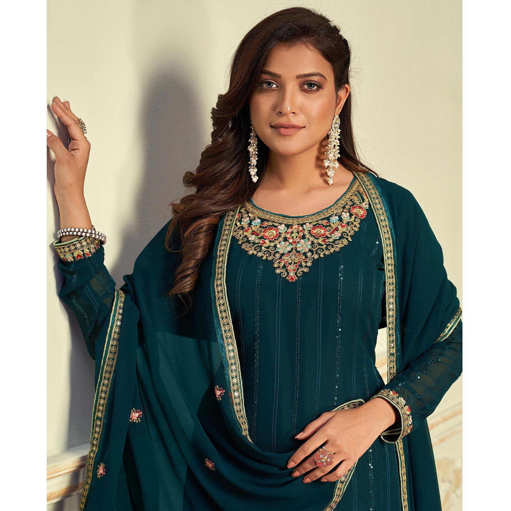 Peachmode Morpich Partywear Embroidery With Embellished Georgette Suit - view 5
