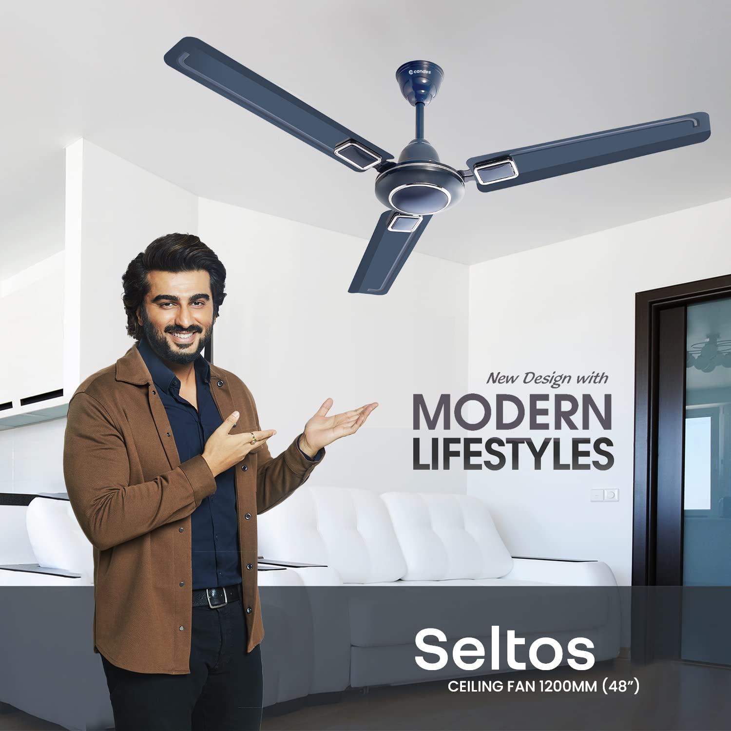 Candes Seltos 1200mm/48 inch High Speed Anti-dust Decorative 405 RPM, 3 Star Rated Ceiling Fan with 2 Yrs Warranty (Silver Grey) - view 2