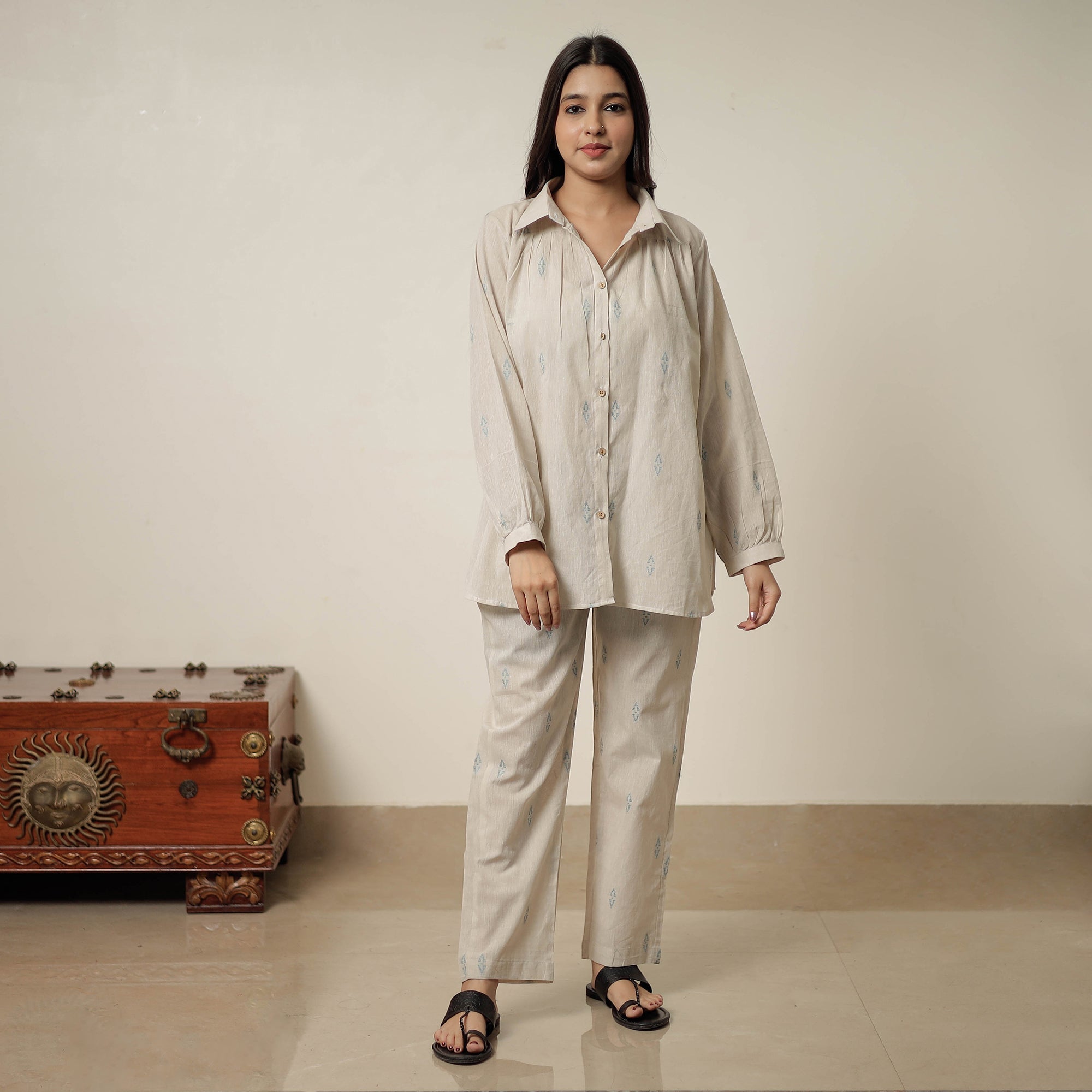 ITOKRI CASUALS Beige - Jacquard Cotton Co-Ord Set 05