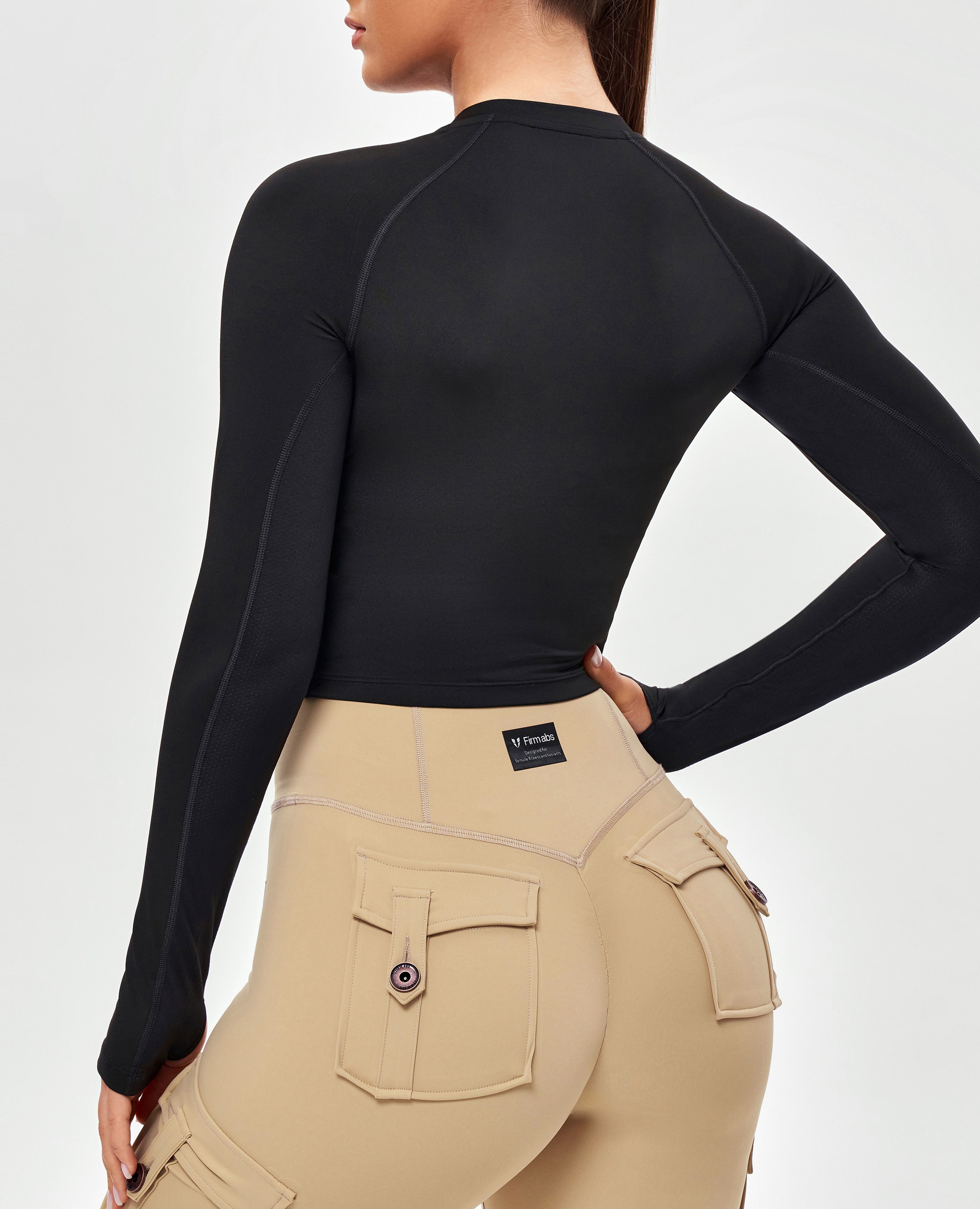 FIRM ABS Long Sleeve Crop Top - Black - view 2