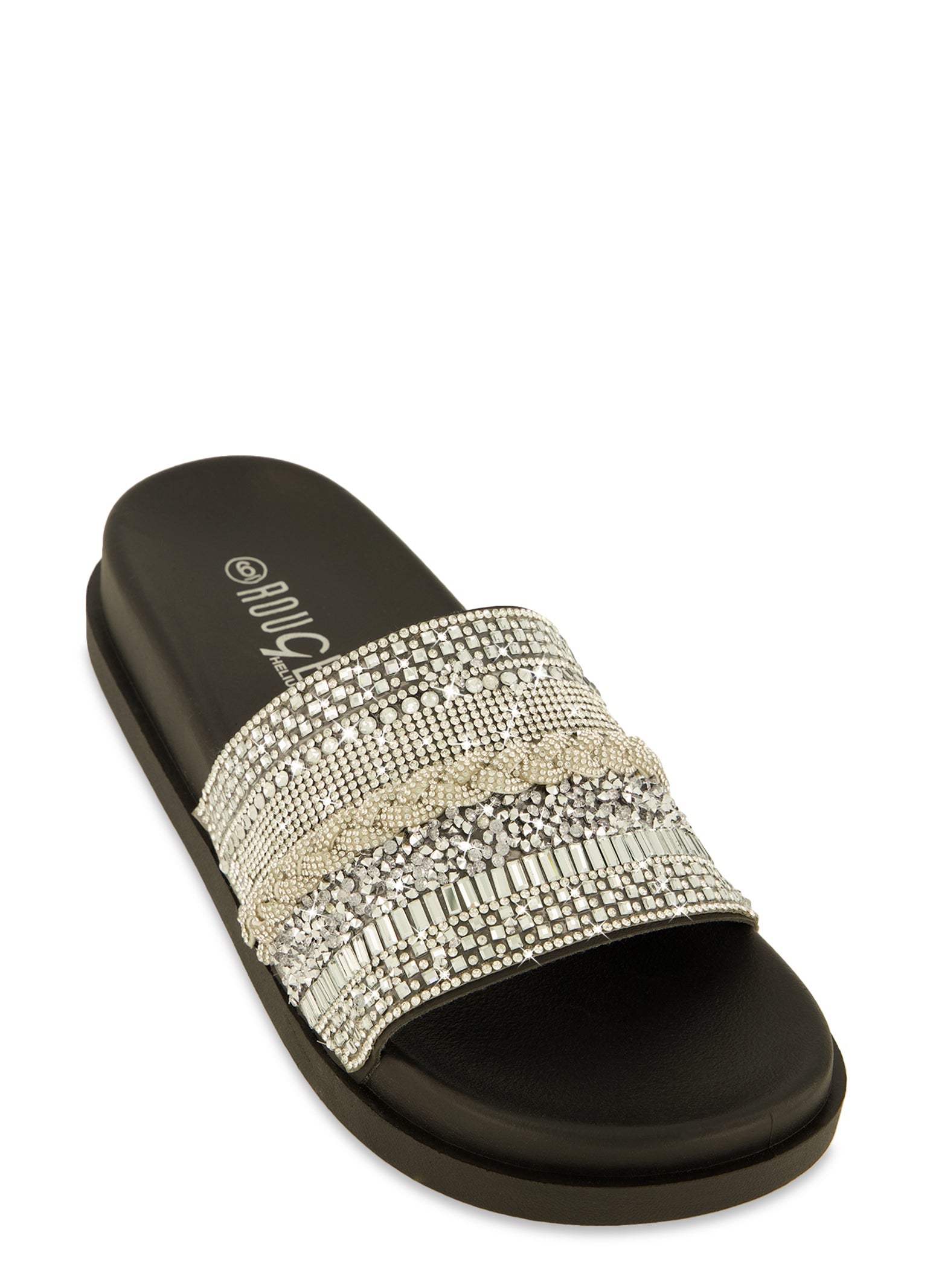 Rainbow Shops Studded Rhinestone Band Slide Sandals