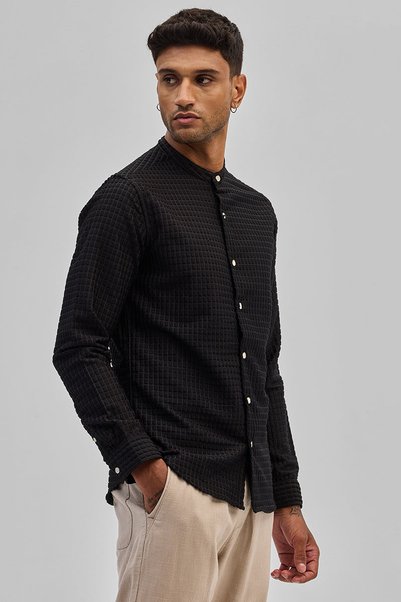 SNITCH Black Textured Mandarin Shirt - view 6