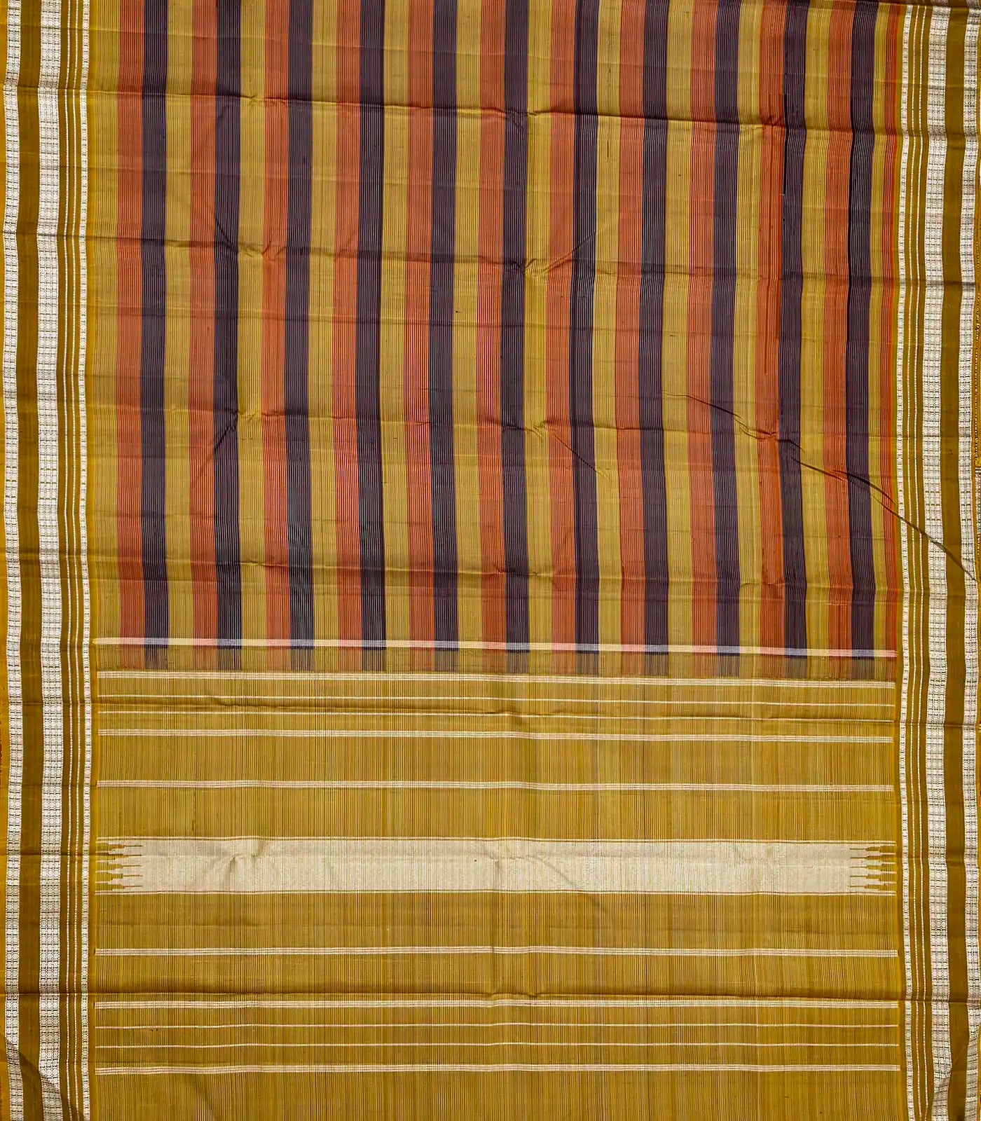 RmKV Dark Olive Handloom Kanchipuram Silk Saree With Multi Colour & Zari Stripes - view 2