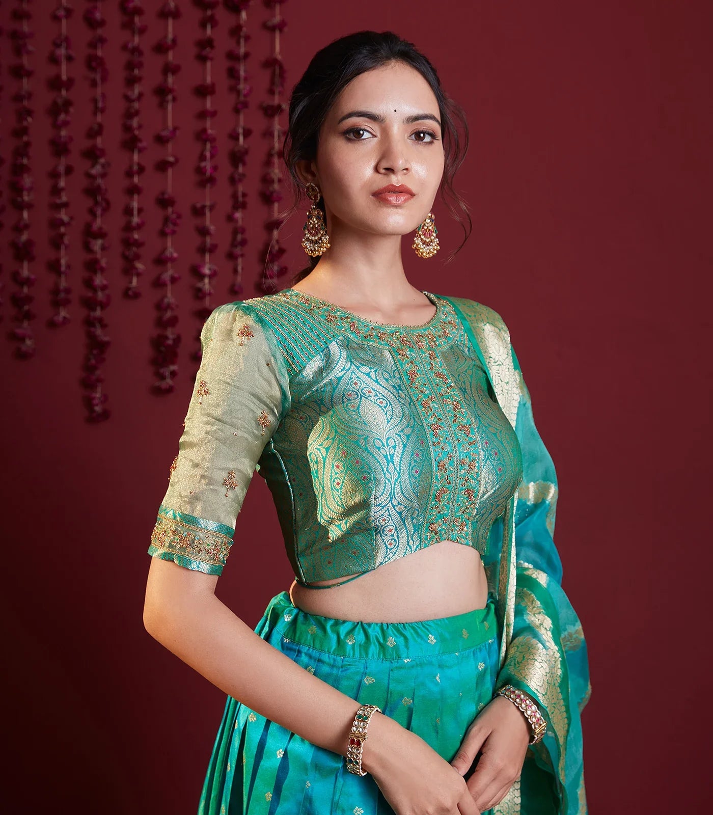 RmKV Aqua Green embroidered pure silk lehenga set -Aquamarine - view 2