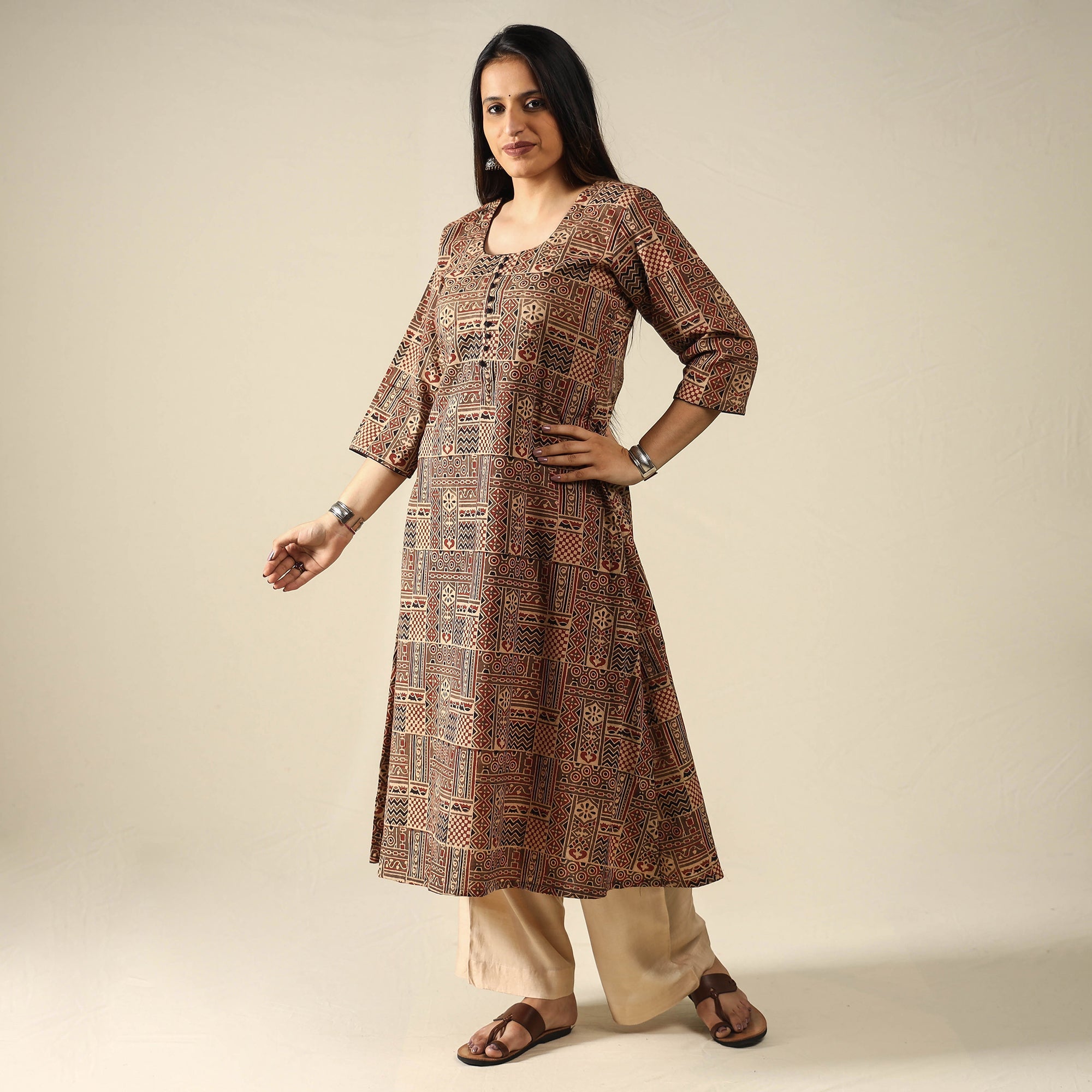 ITOKRI CASUALS Brown - Ajrakh Block Printed Cotton Long Kurta - view 3