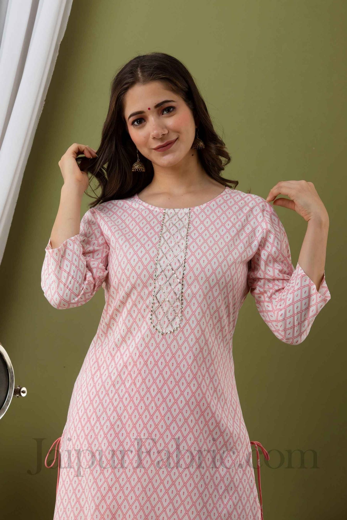 JaipurFabric® Women Peach Cotton Kurti With Palazzo - view 6