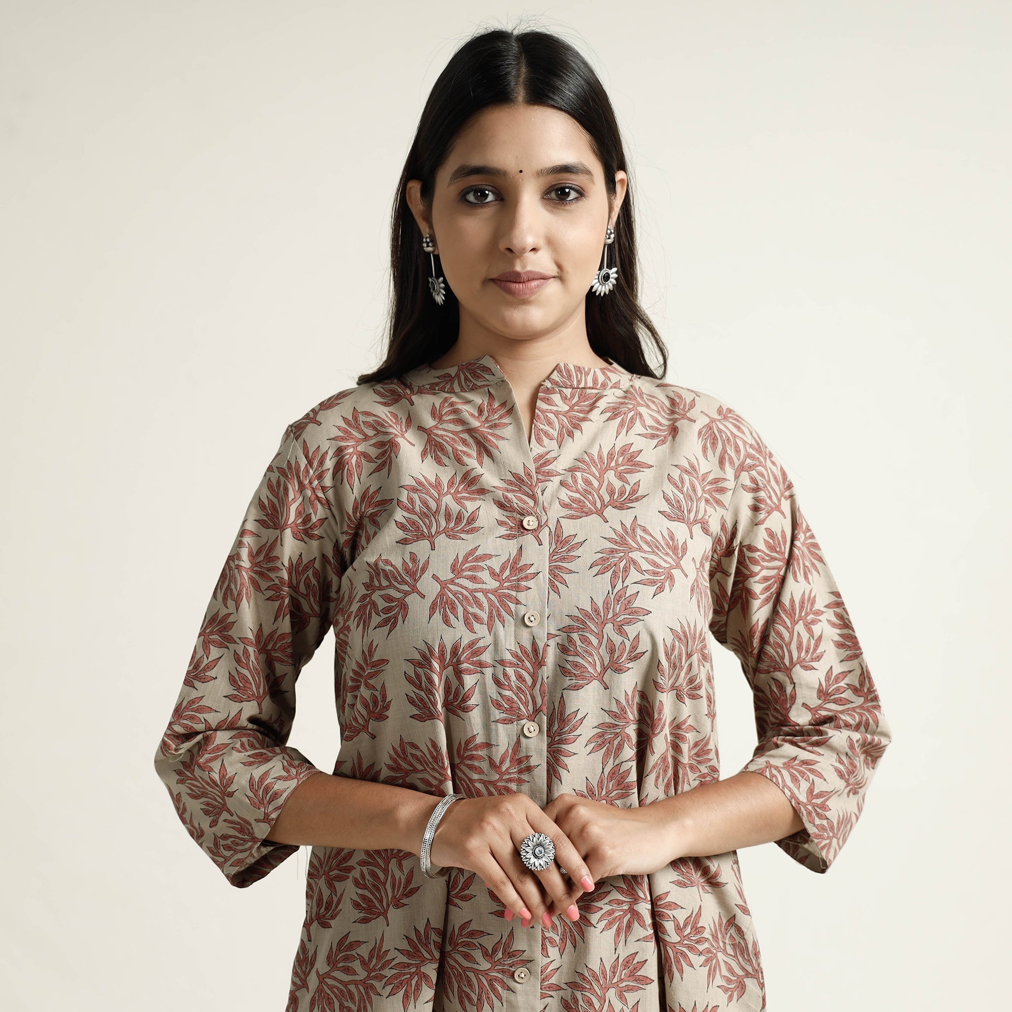 ITOKRI CASUALS Brown - Mangalagiri Block Printed Cotton Kurta with Palazzo Set - view 2