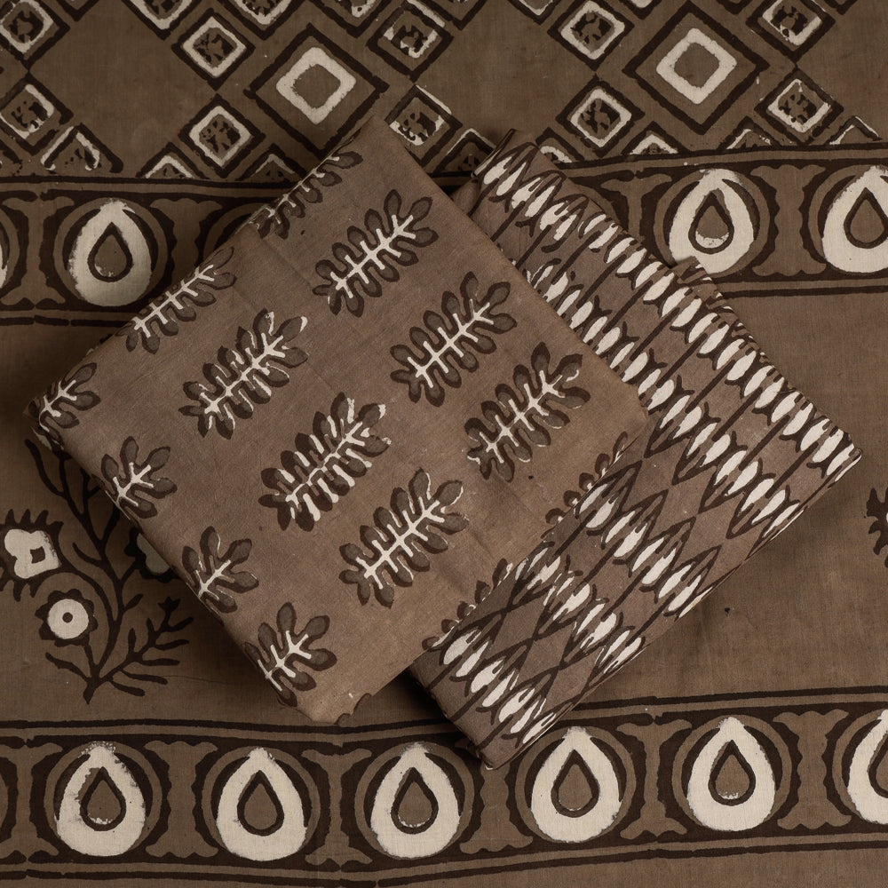 HAVELI CHRONICLES Brown - 3pc Cotton Block Printed Pipad Dress Material Set - view 2