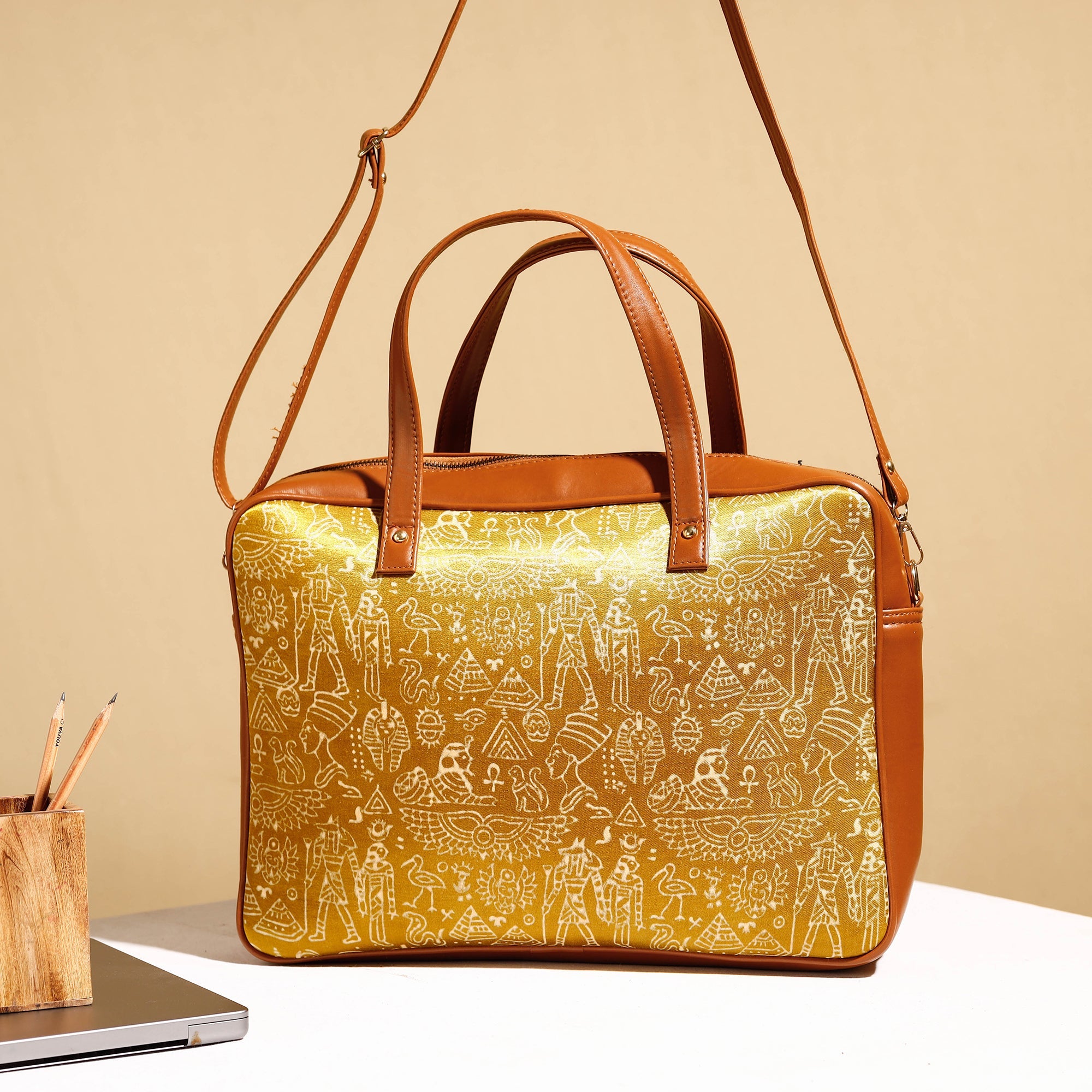 ITOKRI CRAFTS INITIATIVE Brown - Handcrafted Ajrakh Block Printed Modal Silk Laptop Bag (15 x 13 in) - view 2