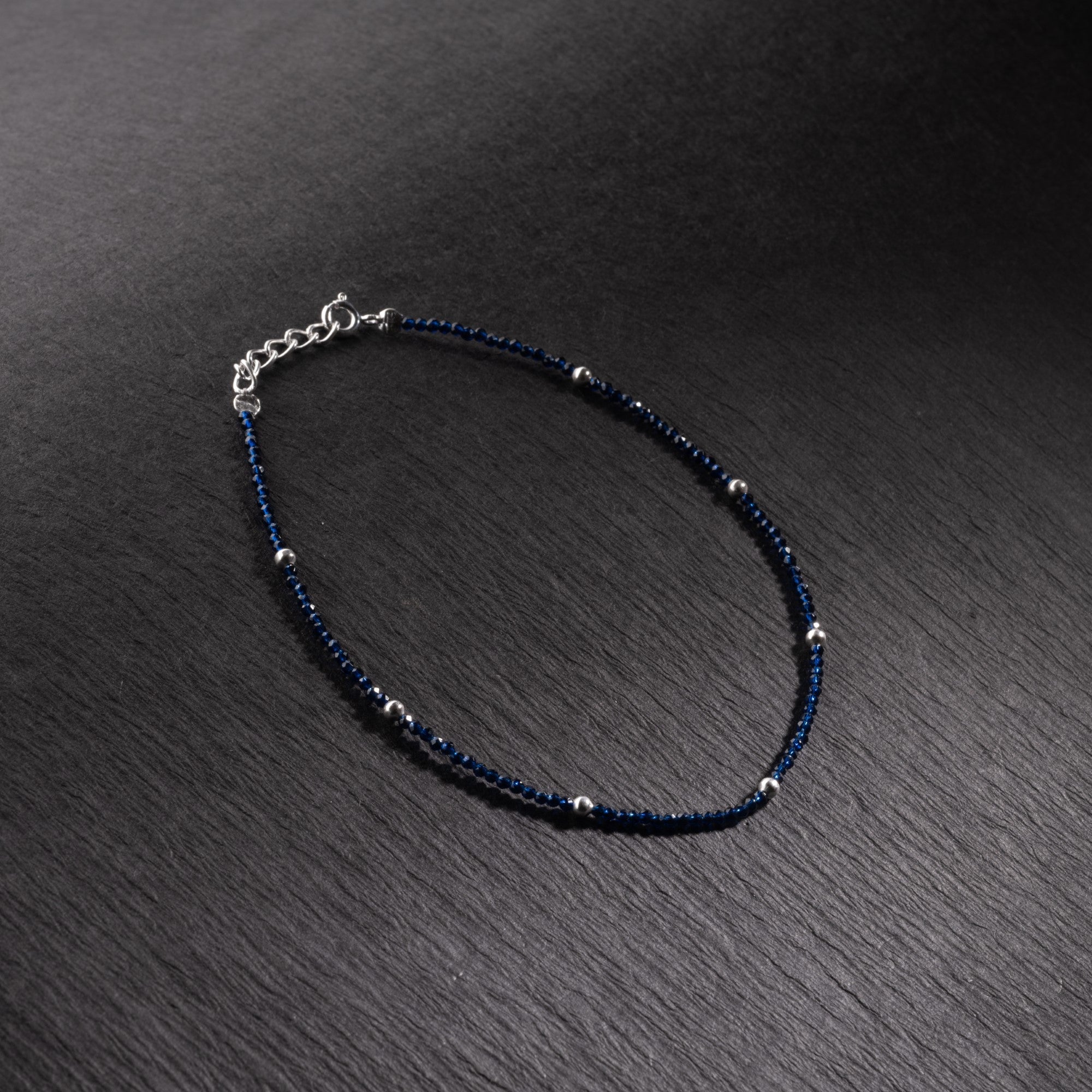 Prinjal Jewellers silver and dark blue beads anklets for women