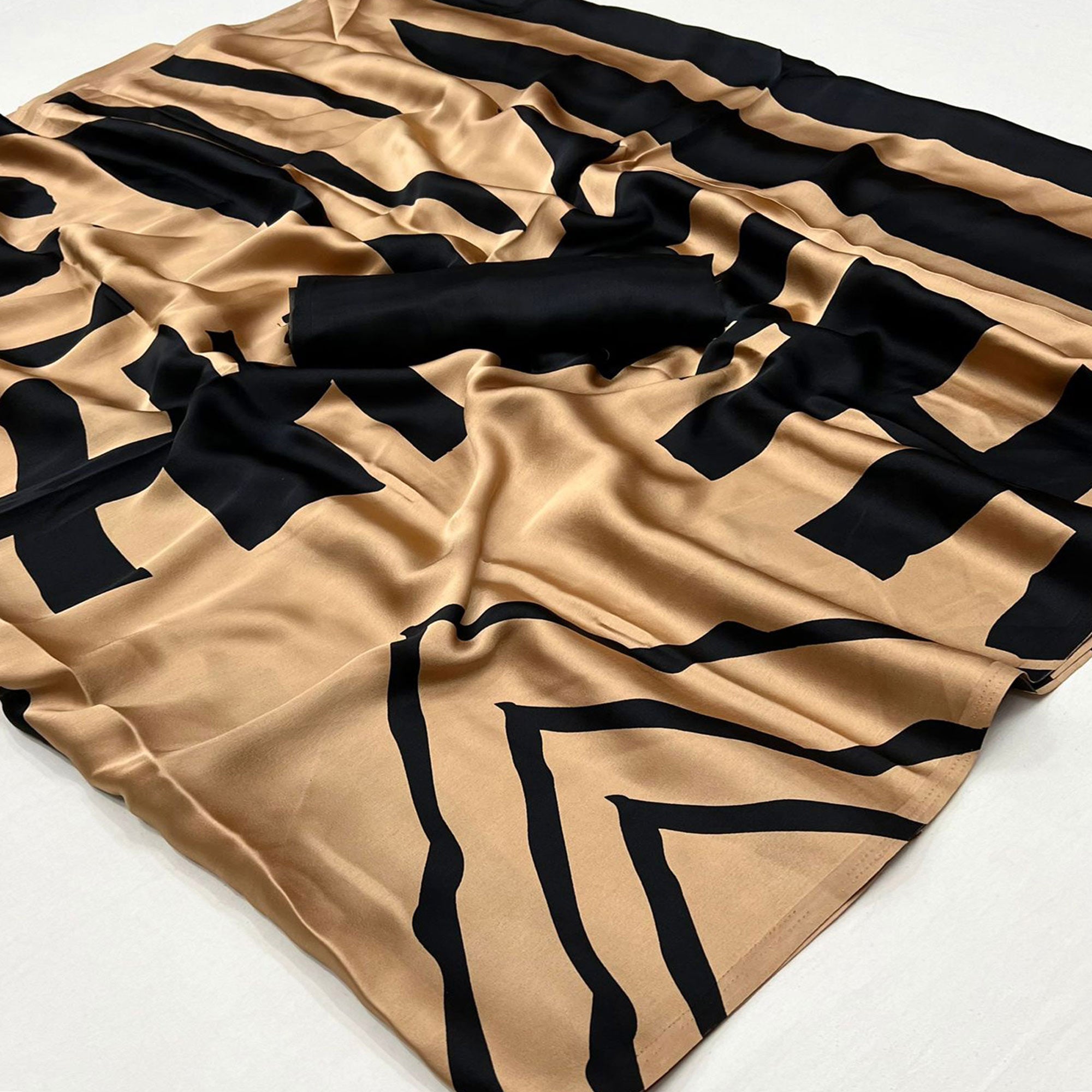 Peachmode Chikoo Printed Satin Saree – Women's